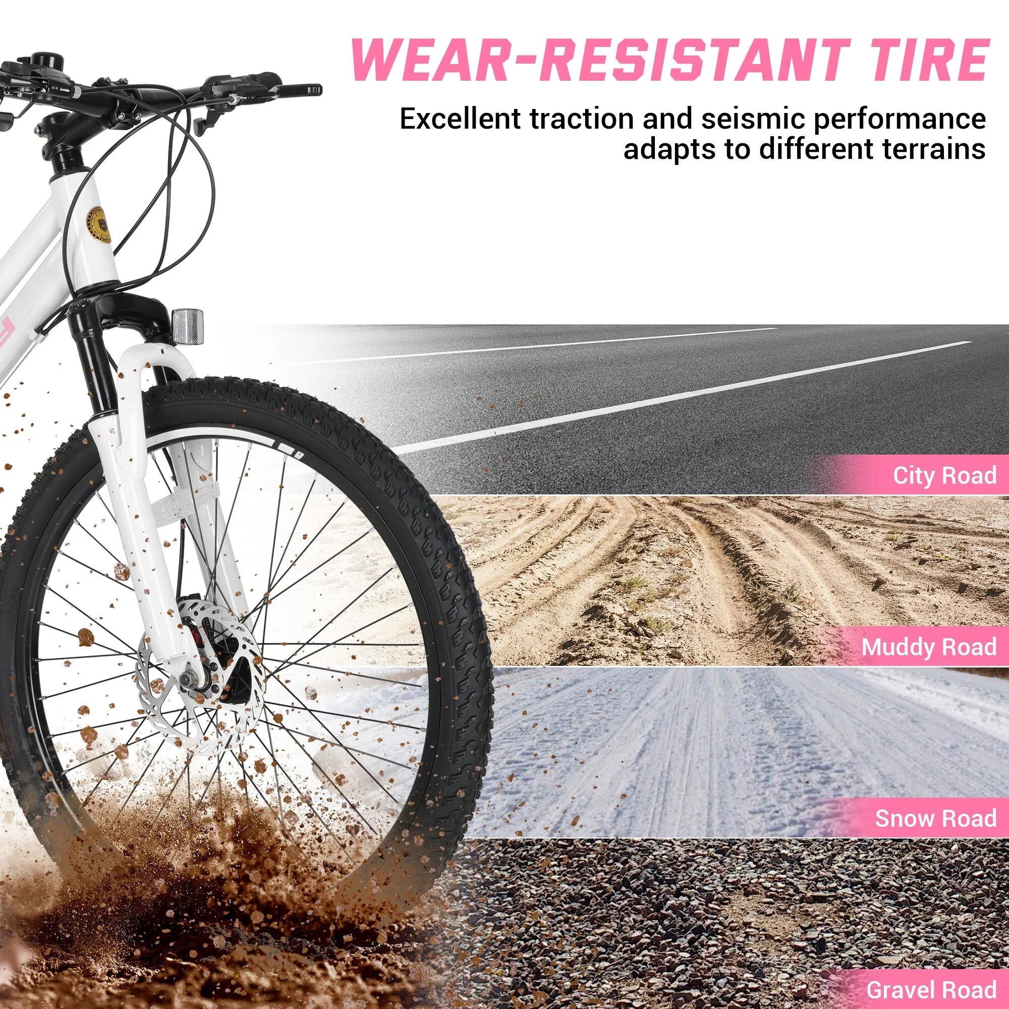 SHINPT 24 Mountain Bike for Teenagers and Adult, Mountain Bicycles with Dual Disc Brakes, Shimano 21 Speeds Bicycles for Men Women, Adult Bicycle with Comfort Saddle, Commuter Bike