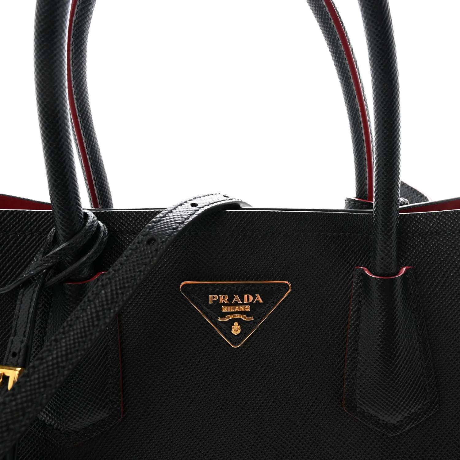 Saffiano Cuir Medium Double Bag Black Fuoco