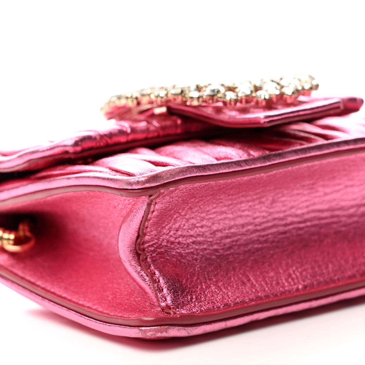 Metallic Nappa Matelasse Crystal Embellished Lady Crossbody Pink