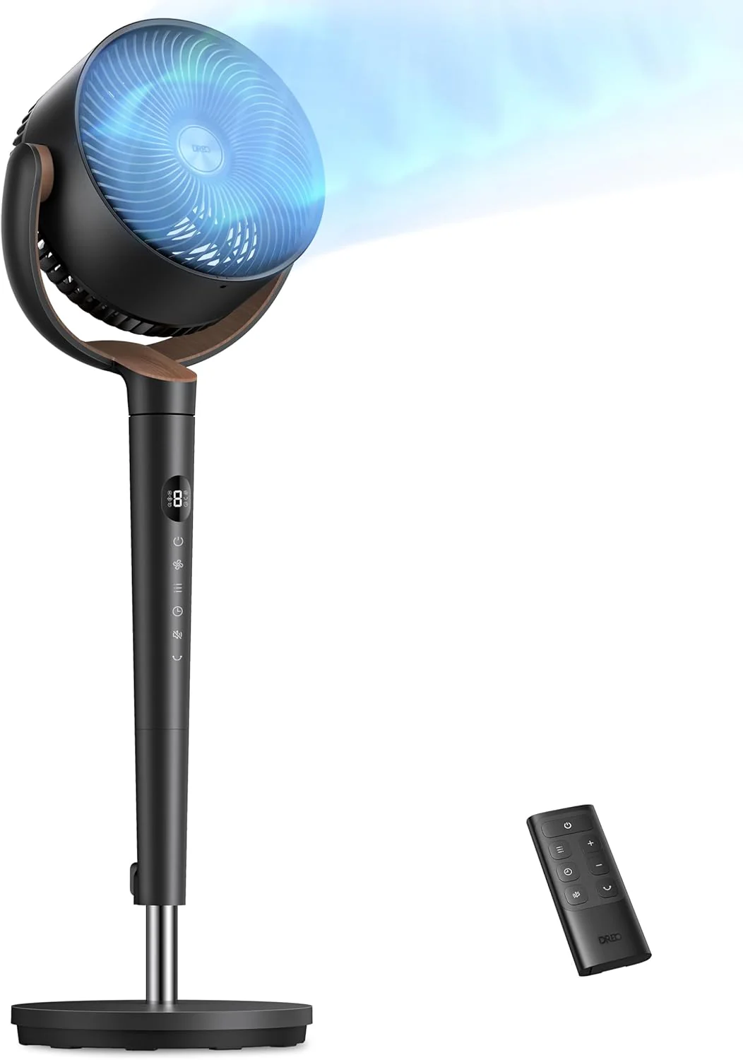Ventilateur Dreo pour chambre, ventilateur sur pied oscillant à 120°, silencieux, avec moteur CC, portée de 30 m, 9 vitesses, 4 modes, 20 dB, rotation verticale manuelle à 120°, hauteur réglable de 94 à 107 cm, minuterie 9 h