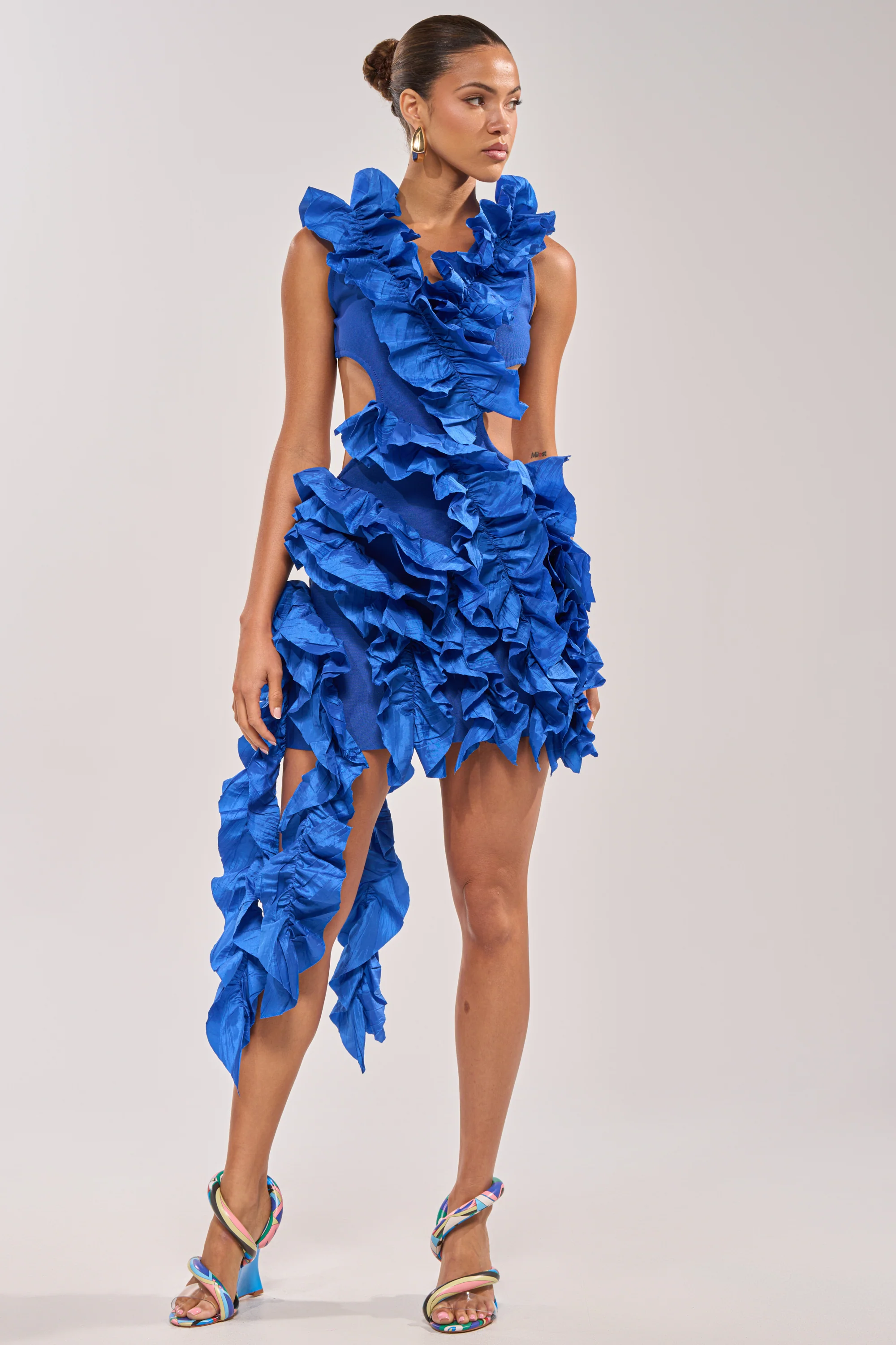 CRAZIER THAN YOUR EX FLOCKED MINI DRESS IN BLUE - Akira Store