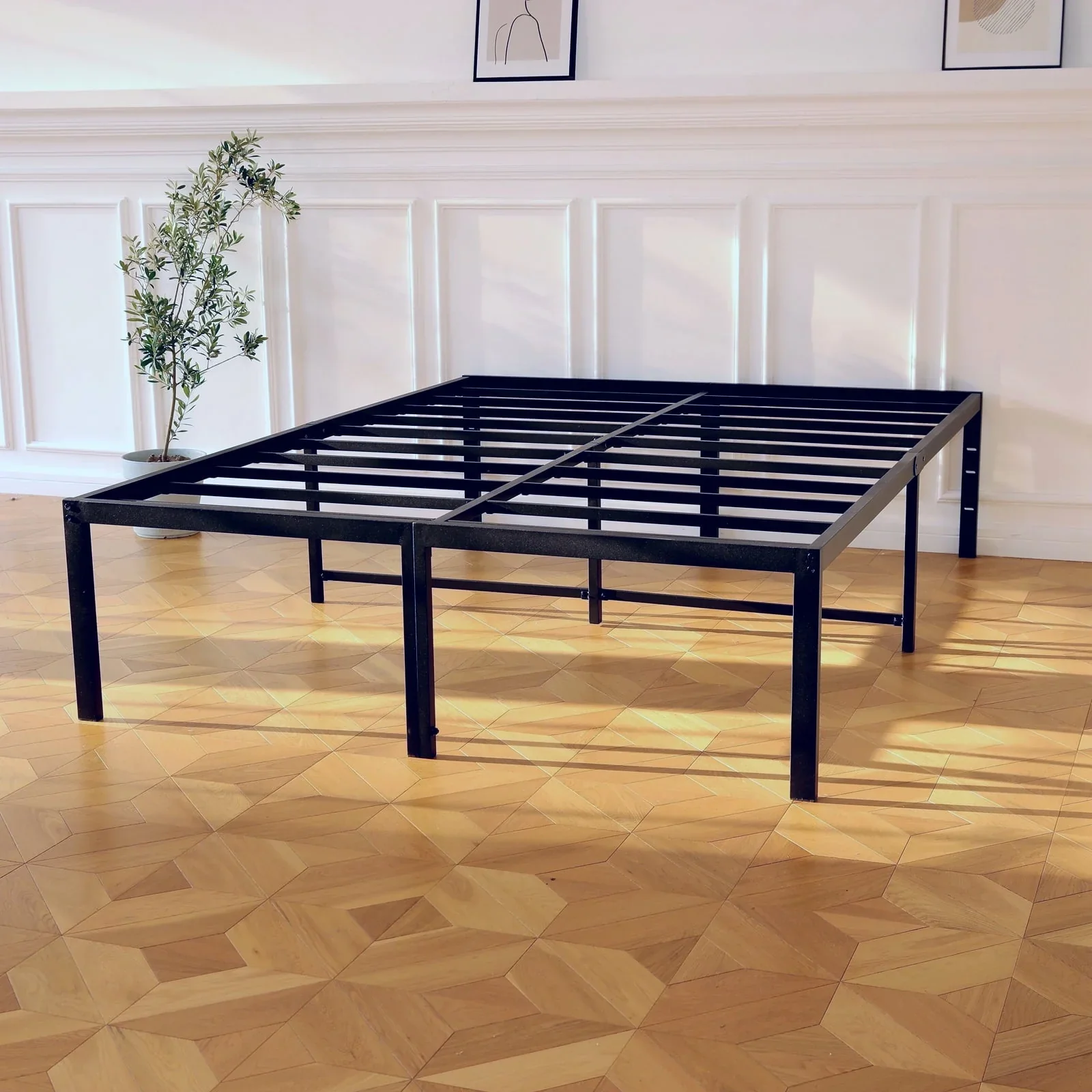 Lusimo King Bed Frame 18 Inch Metal Platform Bed Frame Heavy loading Steel Slat and Anti-Slip Support Easy Quick Lock Assembly No Box Spring Needed King Size