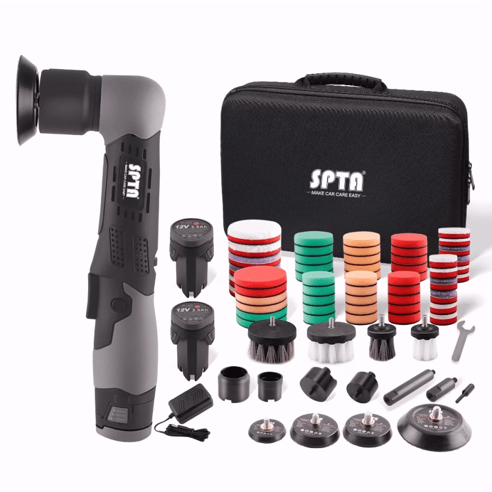 SPTA Cordless Mini Polisher, 12V Multi Polisher, Micro Cordless Scratches Killer Car Polisher RO/DA Mini Auto Machine Set with Polishing Pad and Wool Pads for Polishing, Sanding and Cleaning
