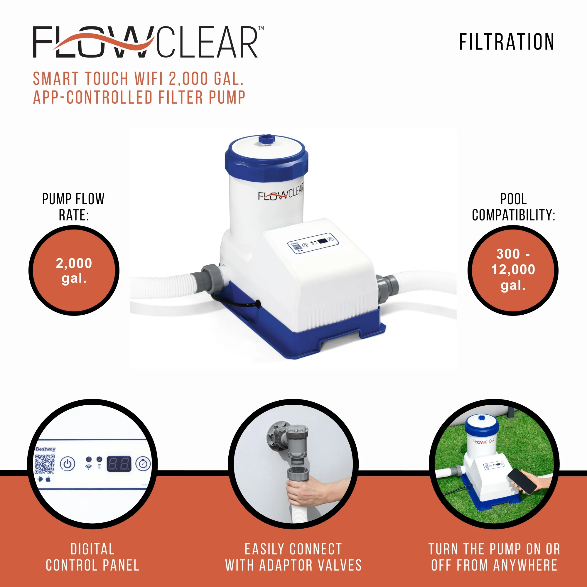 Flowclear 2000 Gal Smart Touch Wifi Above Ground Pool Pump Image 6