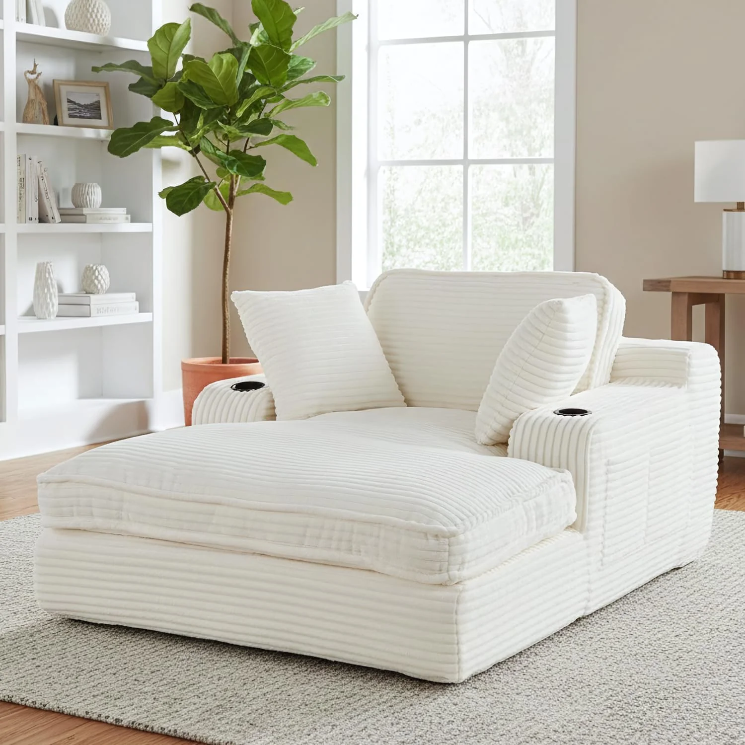 Chaise longue surdimensionnée de 170 cm (67 pouces) pour l'intérieur, canapé moelleux sans os en forme de nuage avec 3 coussins et 4 poches latérales
