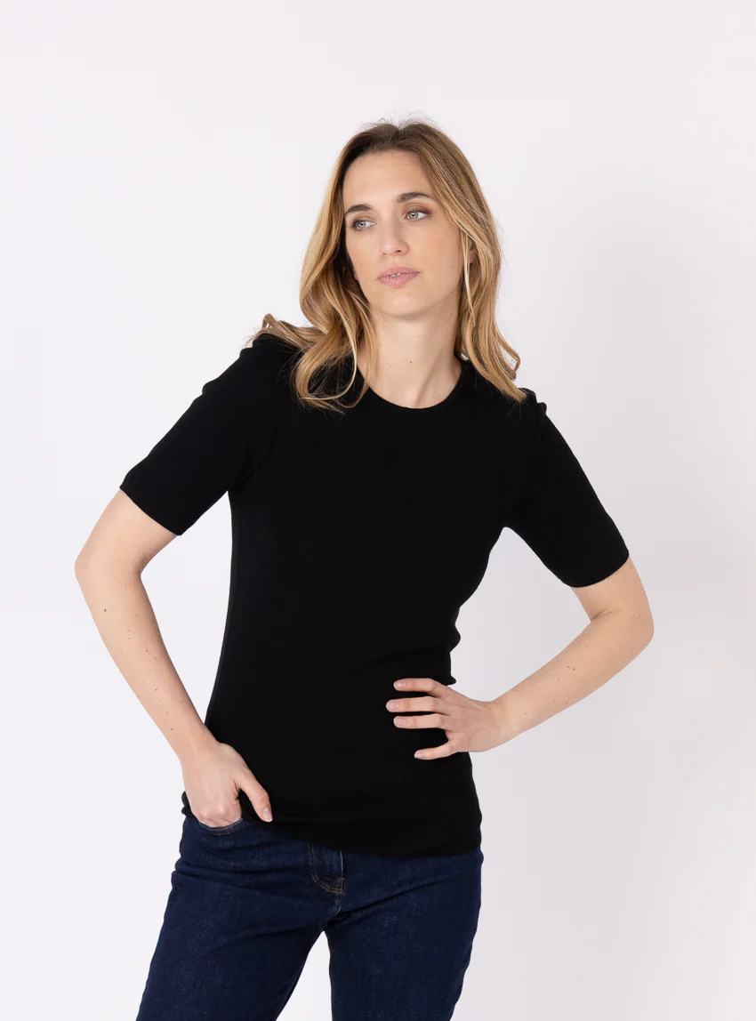 Tee-shirt thermique femme en laine merinos noir