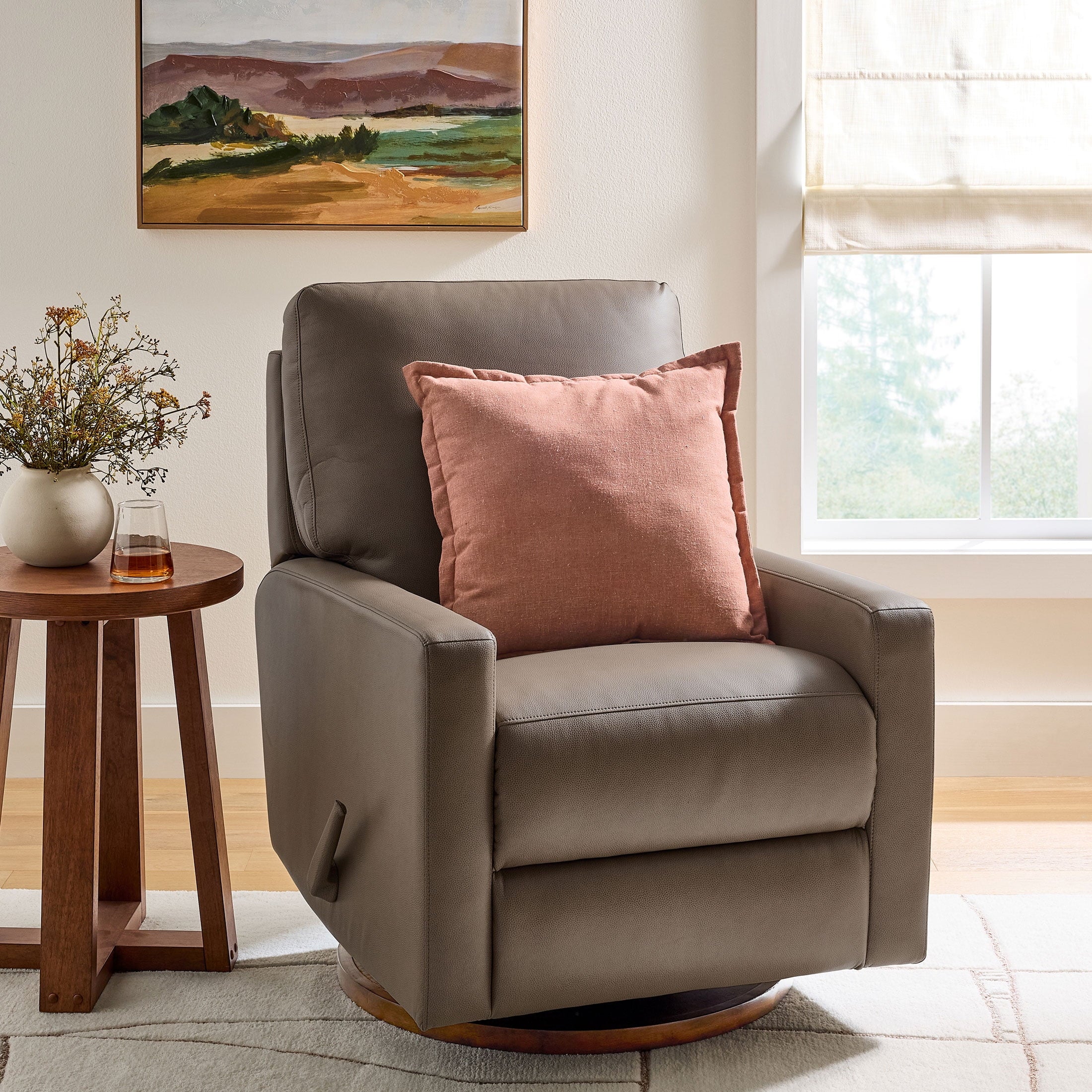 Better Homes & Gardens Modern Farmhouse Glider Recliner, Taupe Faux Leather