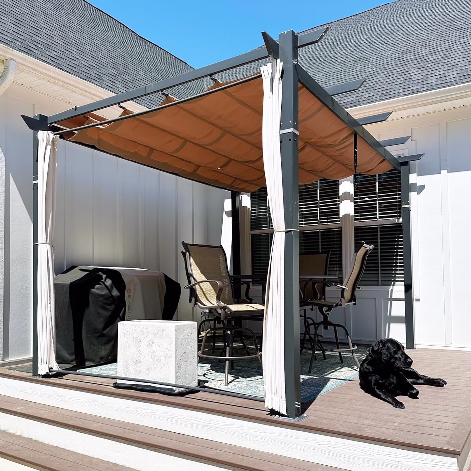PURPLE LEAF Outdoor Retractable Pergola with Sun Shade Canopy 10' x 13' Patio Aluminum Pergola Shelter for Backyard Deck Garden Modern Metal Grape Trellis Pergola, Beige