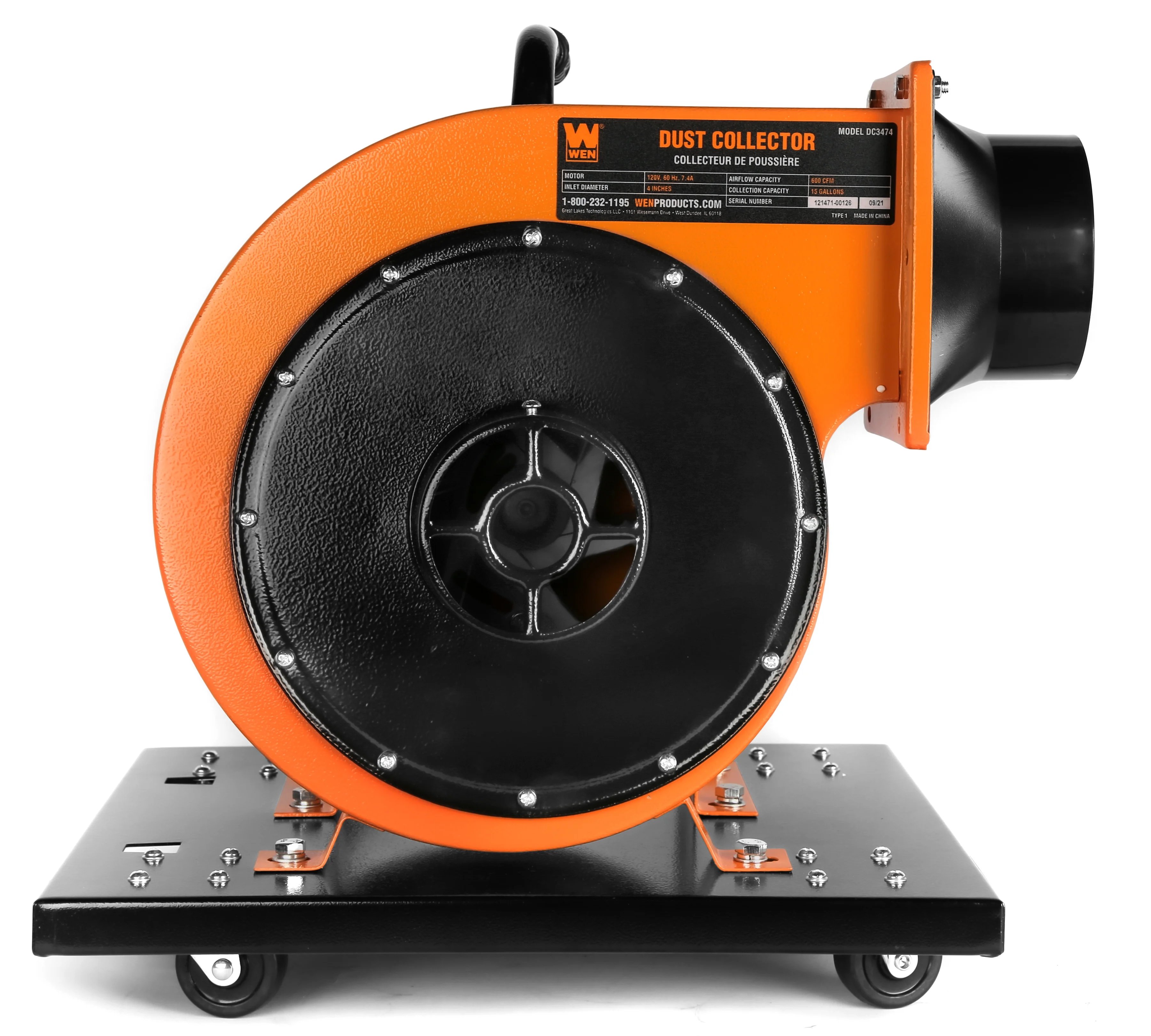 7.4-Amp Rolling Dust Collector with Induction Motor, 15-Gallon Bag and Optional Wall Mount - Image 4
