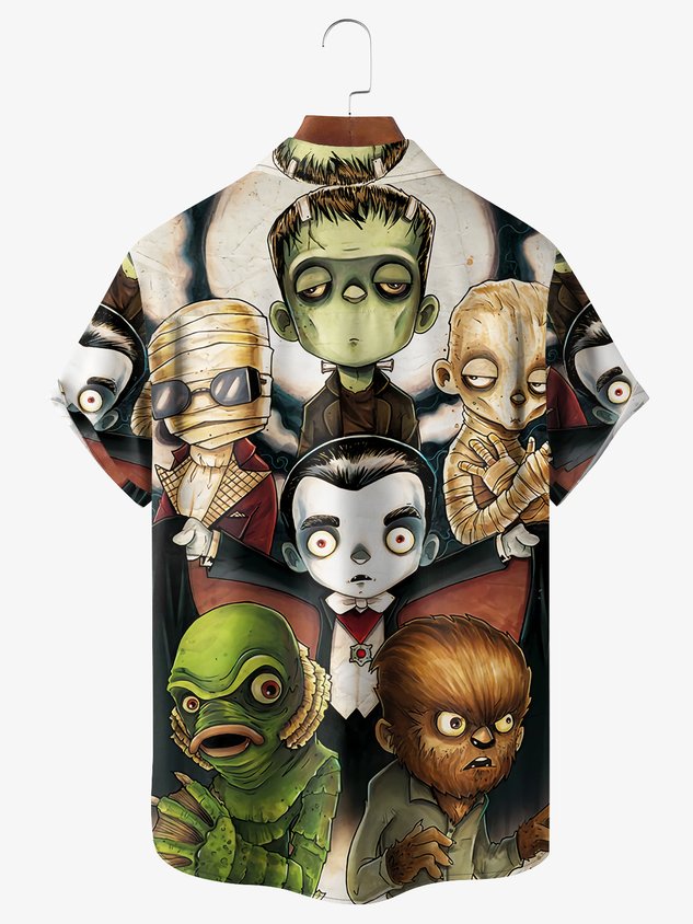 Chemise décontractée à manches courtes avec poche poitrine pour Halloween
