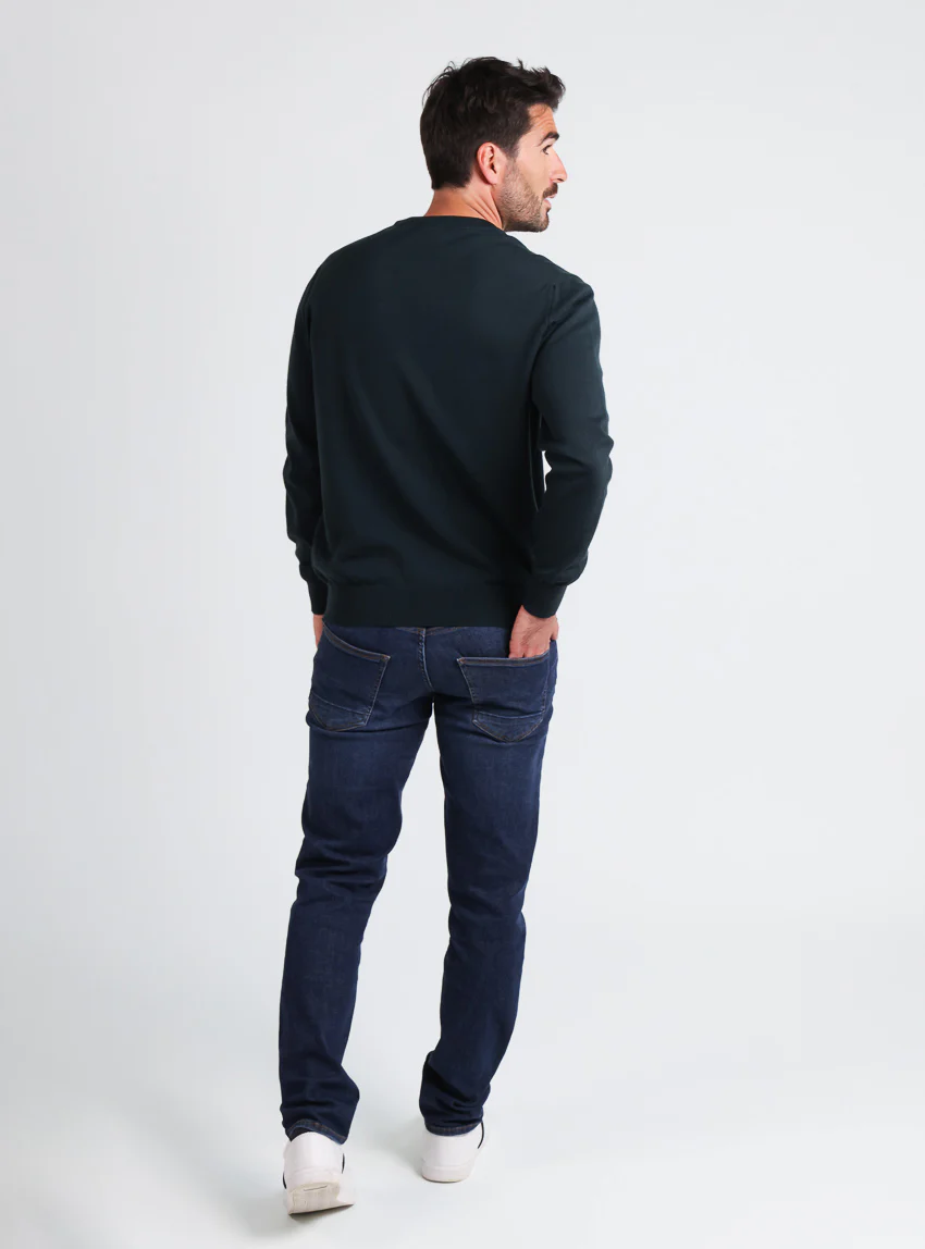 Pull homme col rond laine merinos Vert Sombre