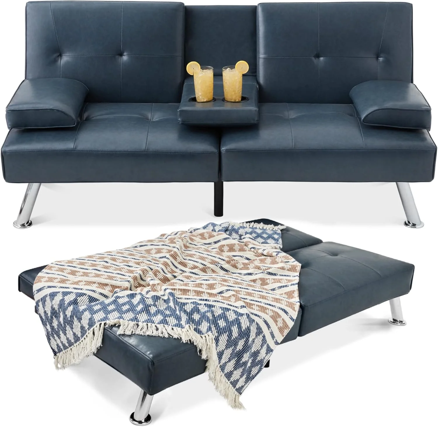 Futon convertible moderne en similicuir Best Choice Products, pliable et réglable