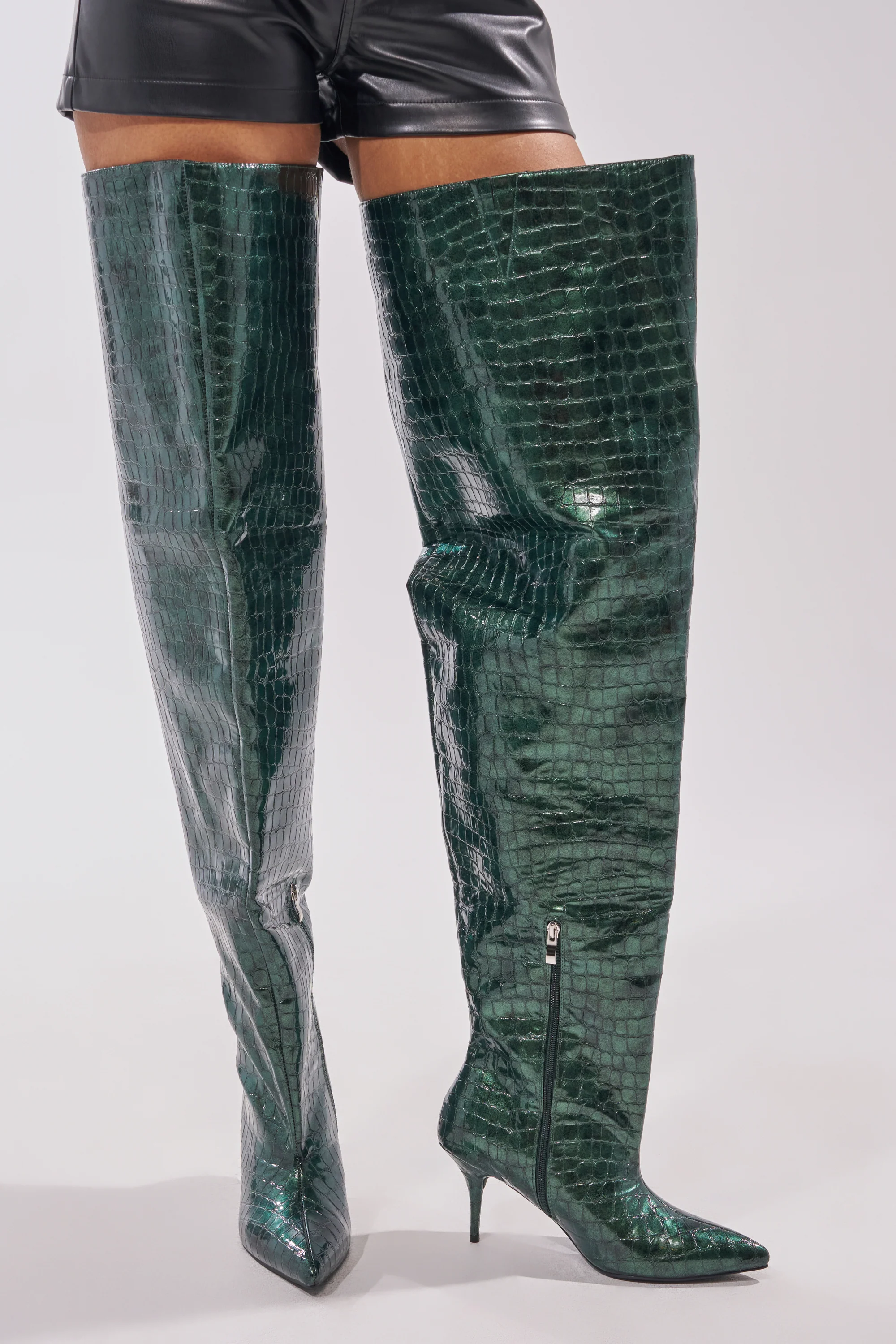 AZALEA WANG HALINA DARK GREEN CROC STILETTO BOOT - Akira Store