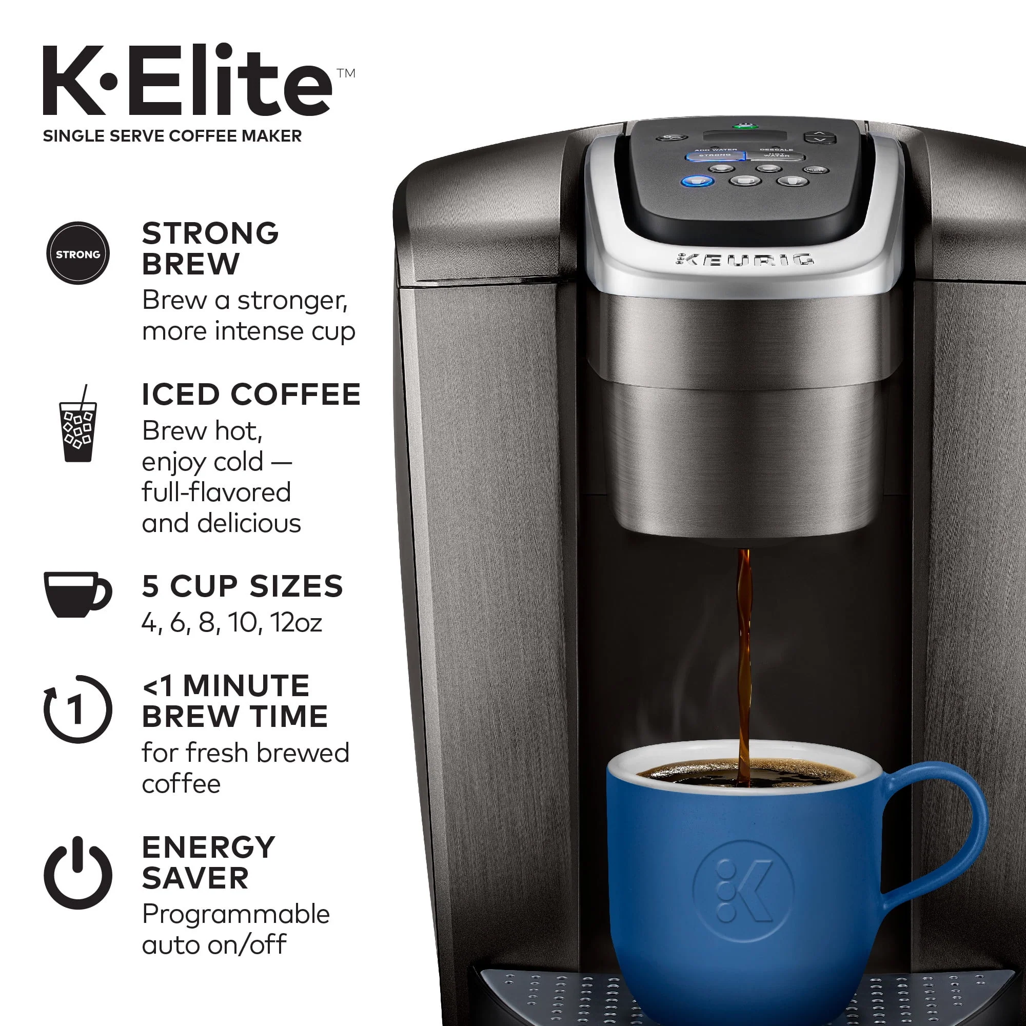 Keurig K - Elite Single - Serve K - Cup Pod Coffee Maker, Brushed Slate