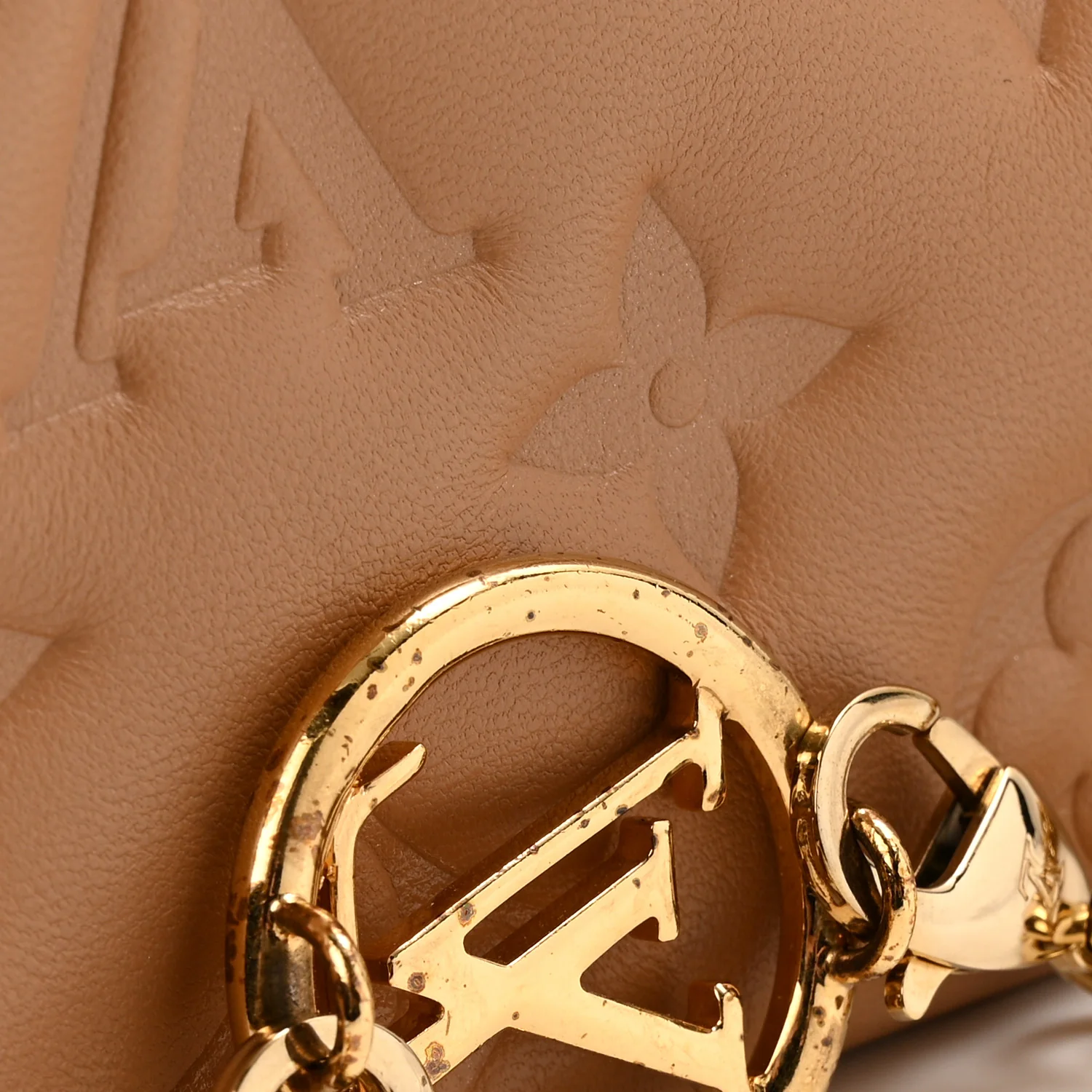 Lambskin Embossed Monogram Pochette Coussin Camel