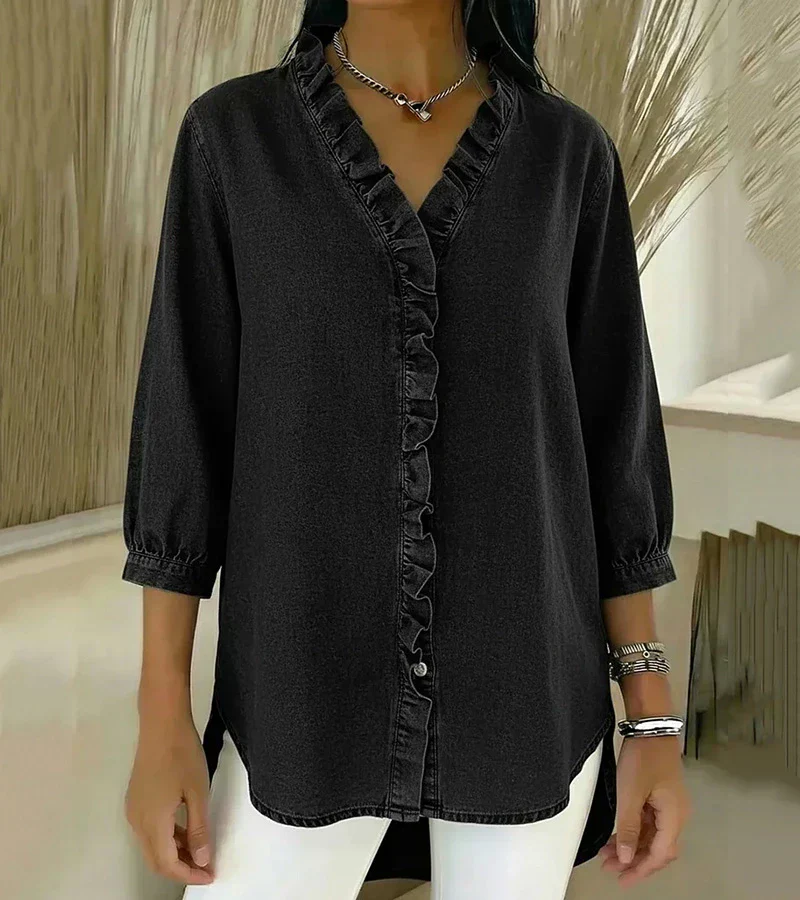 Clémence | Blouse fluide col V volanté
