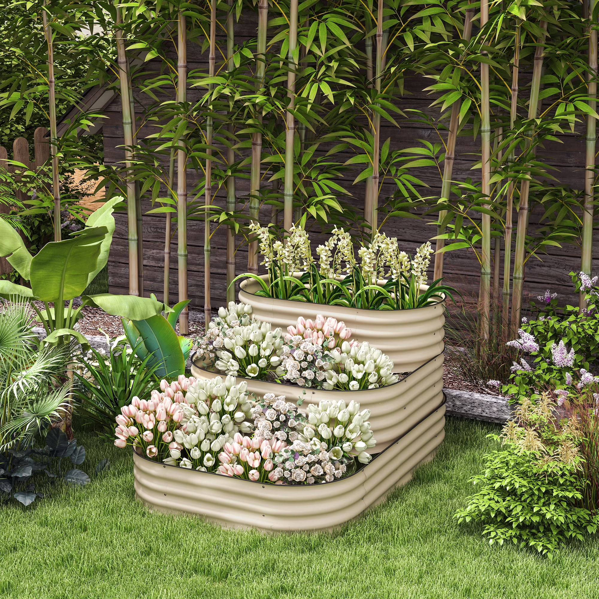 Outsunny 3-Tier Raised Garden Bed 62.25 x 43 x 32.25 Planter Set, Green