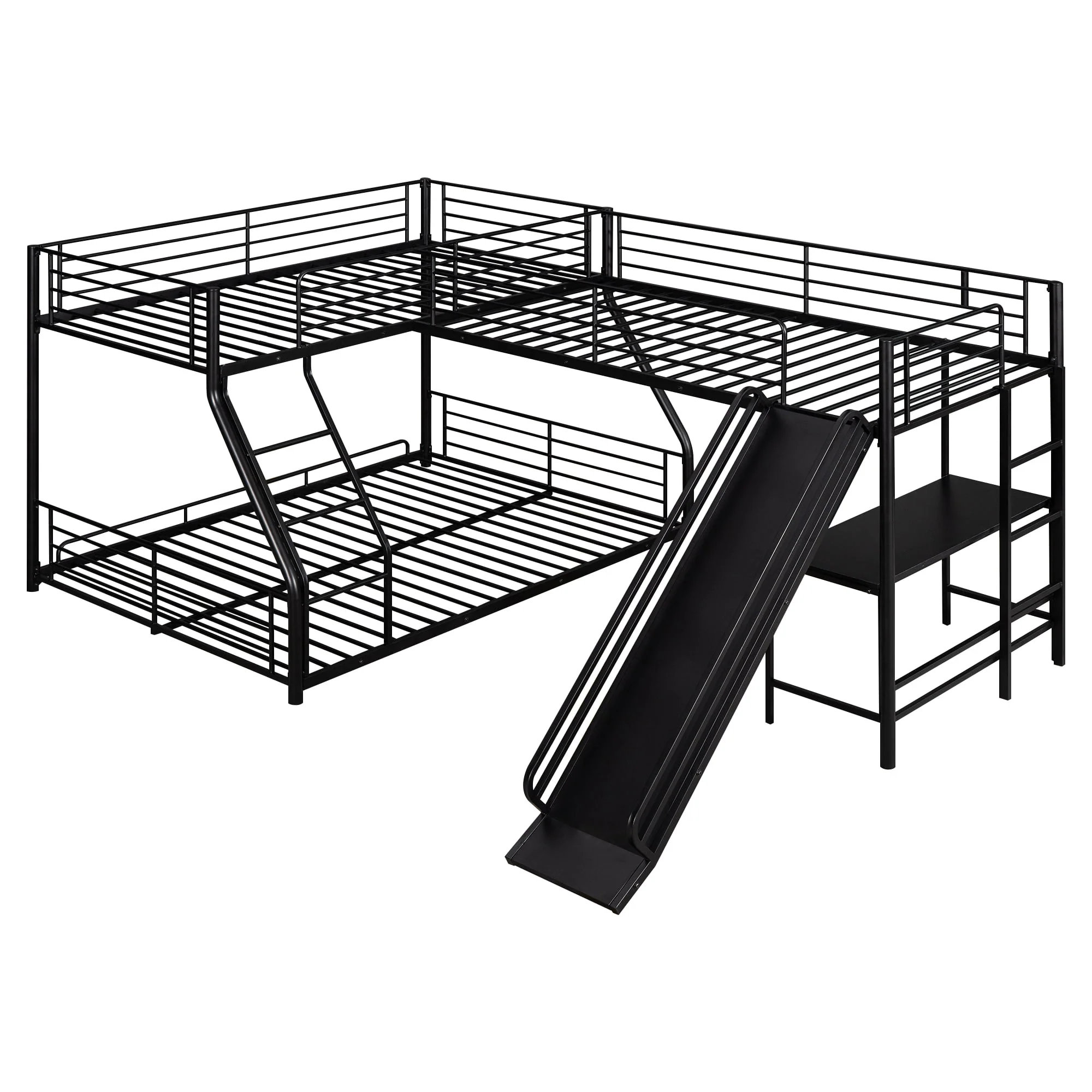 Metal L-Shaped Twin over Full Bunk and Loft Bed with Desk for Kids, Black - Image 7