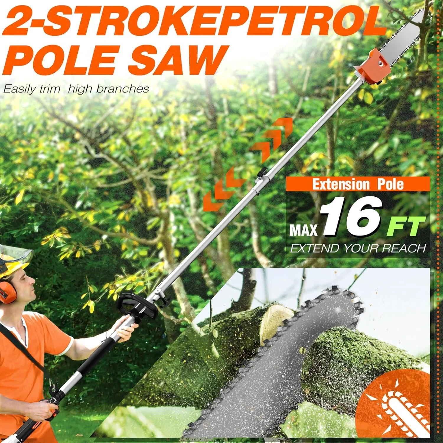 Zhixing 52CC 2-stroke 3-in-1 petrol lawn mower hedge trimmer, multifunctional garden pruning tool with weeder head + hedge blade, powerful lawn and tree trimmer, home gardening care machine