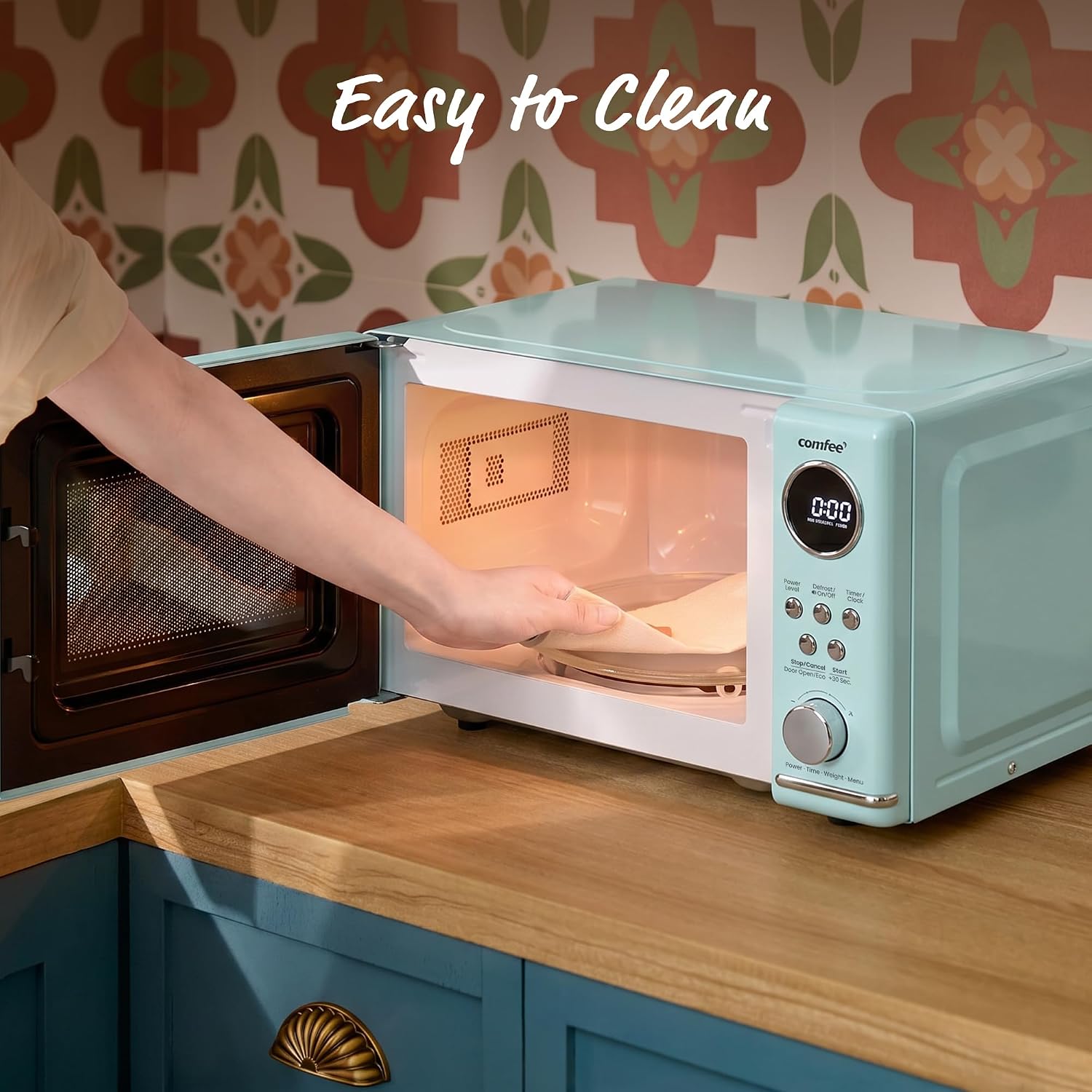 COMFEE' Retro Countertop Microwave Oven, 0.7 Cu.Ft., 700W, Green