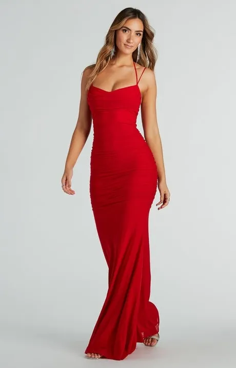 Jae Formal Mesh Ruched Mermaid Long Dress