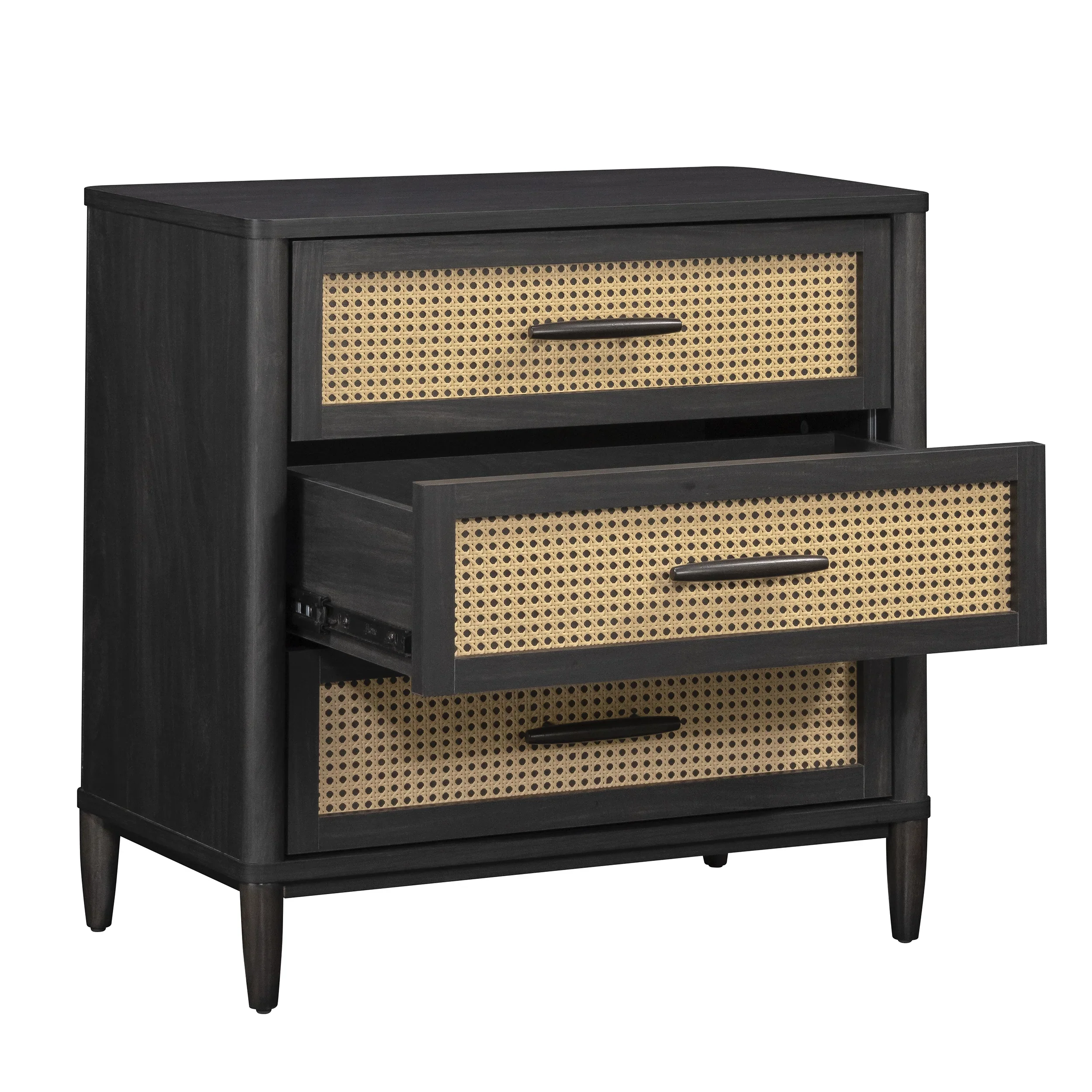 Better Homes & Gardens Springwood Caning 3-Drawer Nightstand with USB, Light Honey finish