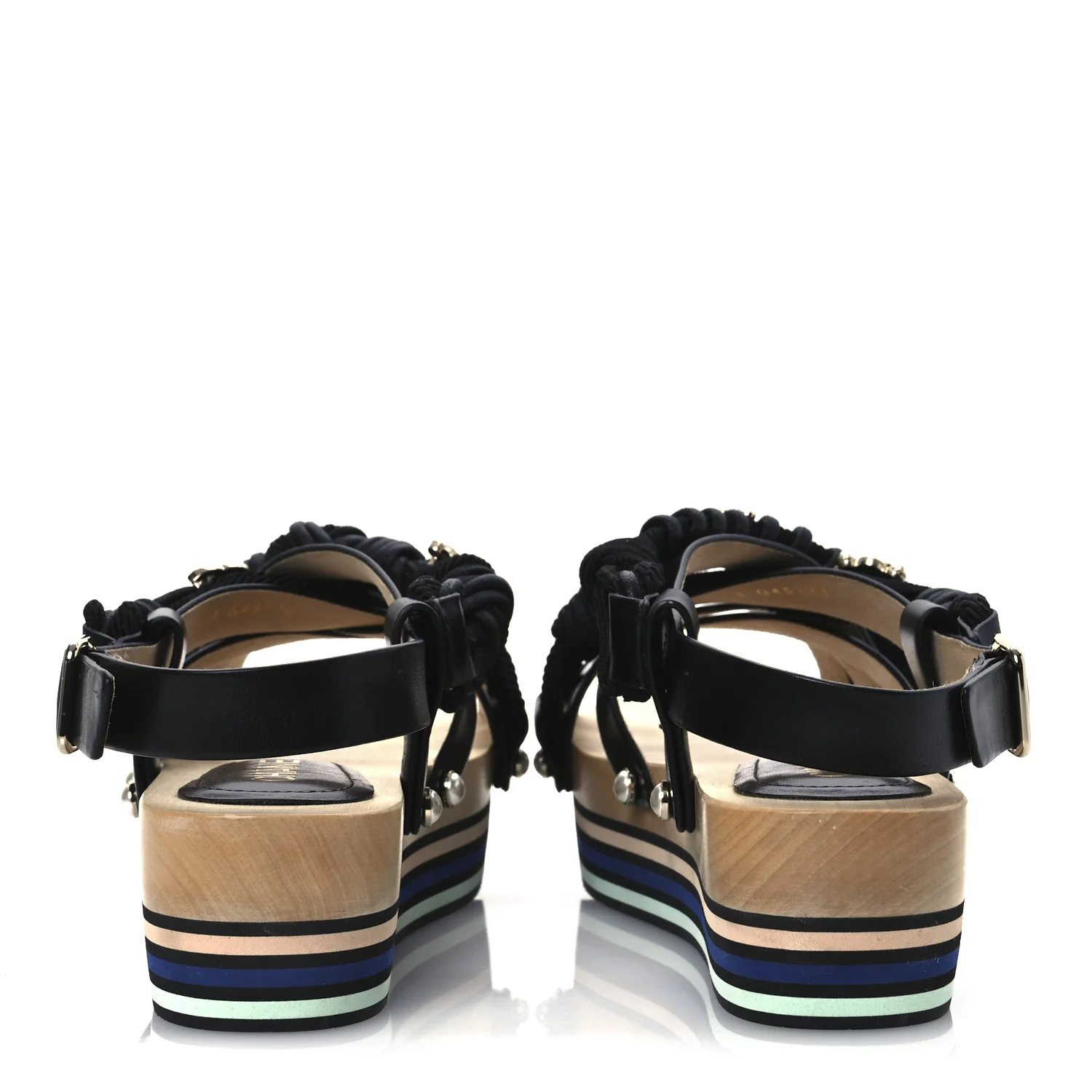 Calfskin Cord Pearl CC Sandals 38 Black