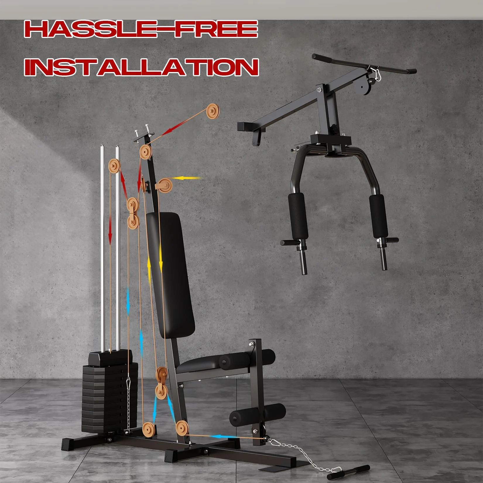Gym Machine System, Multifunctional Weight Machine, Full Body Workout Station Exercise Equipment with 100LBS Weight Stack, All in One Home Gym with Pulley System for Strength Training - Image 7
