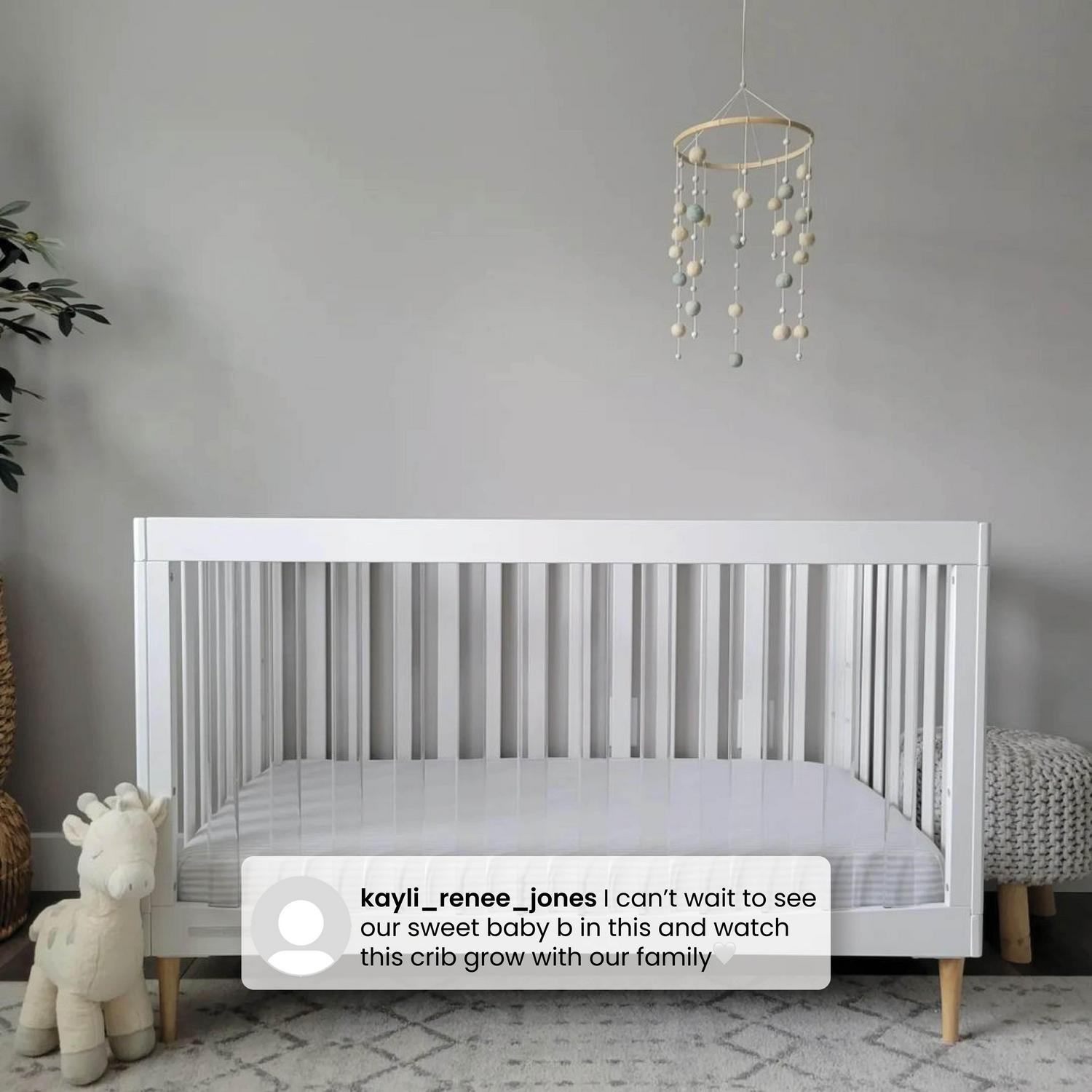 Delta Children Austin Acrylic 4 - in - 1 Convertible Baby Crib - Greenguard Gold Certified. Bianca White/Natural