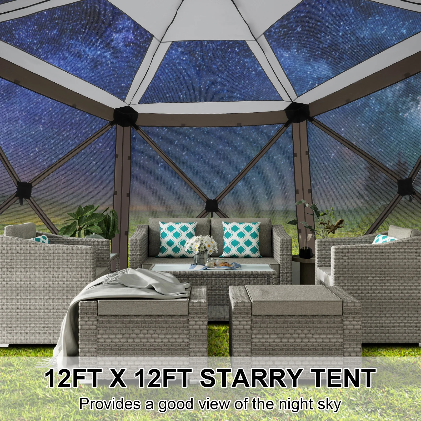 12x12 Pop up Gazebo Screen Tent Screen House for Camping,Starry Sky Gazebo with Removable Roof, Outdoor Screened Gazebo without Sidewalls, Portable Hub Tent with Carry Bag and Ground Stakes(12 x 12) - Image 5