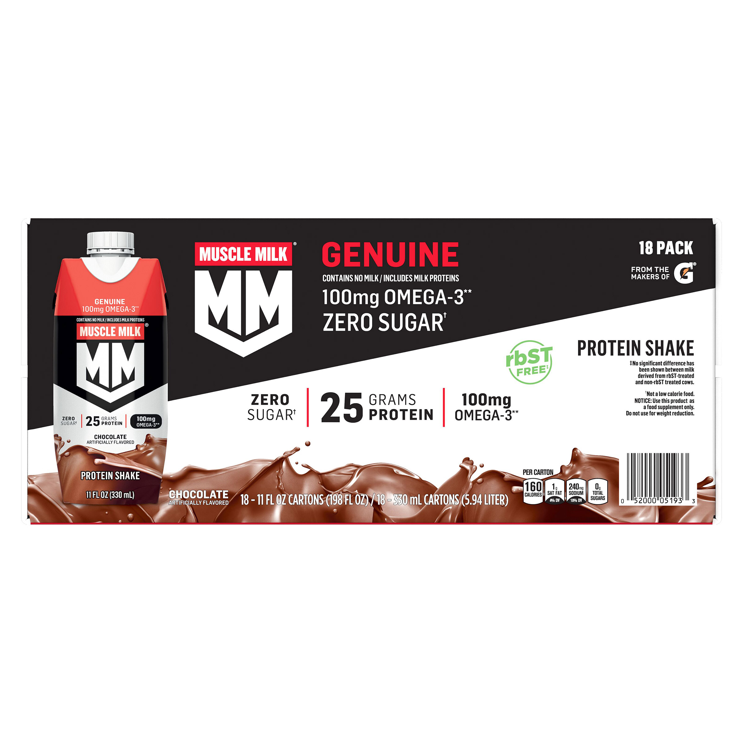 Muscle Milk Genuine Protein Shake Chocolate, 11 Fl Oz, 18 - Pack