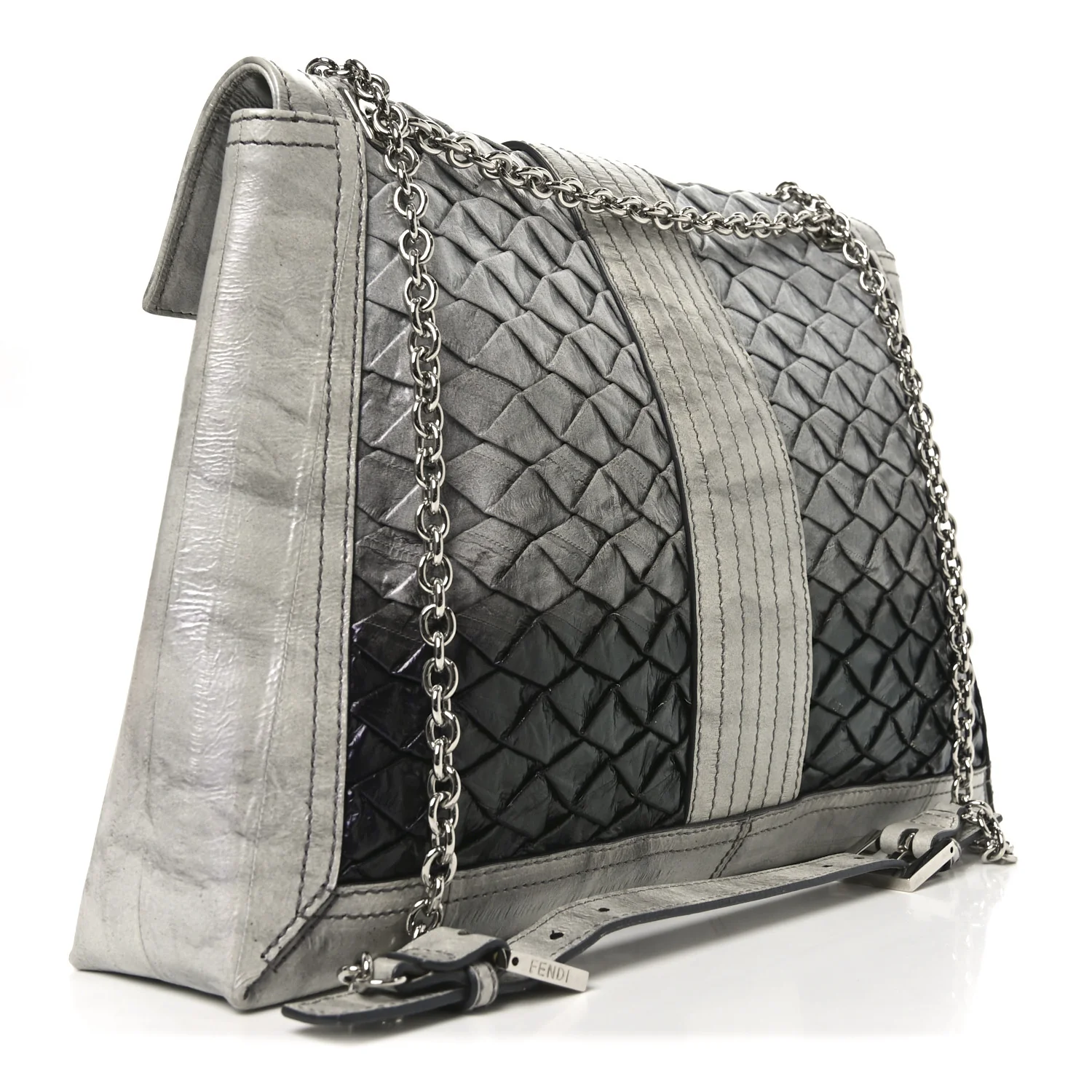 Iridescent Eelskin Maxi Chain Baguette Bag Grey Multicolor