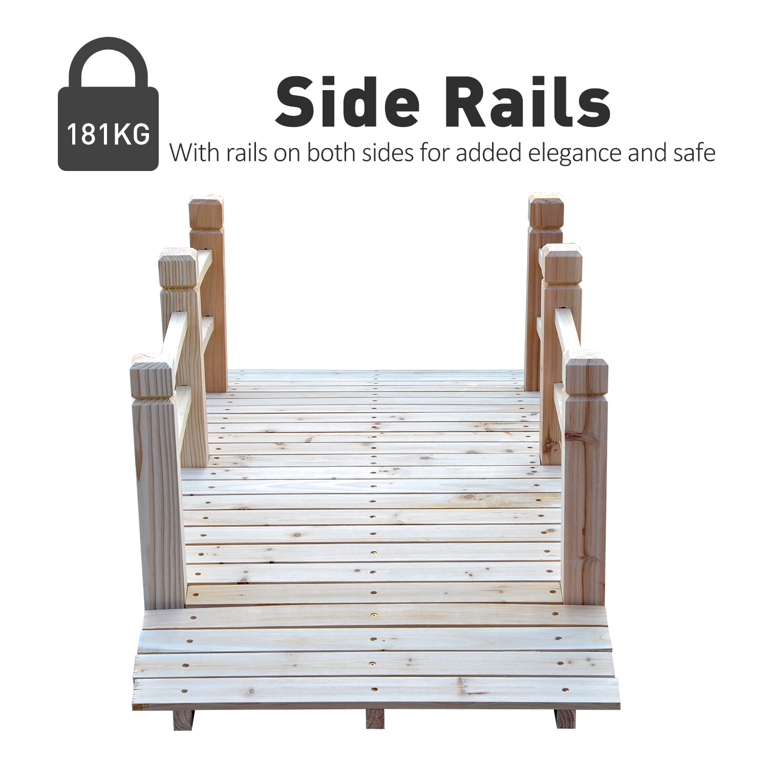 tuinbrug houten brug houten voetbrug vijverbrug sierbrug met leuning tot 180 kg