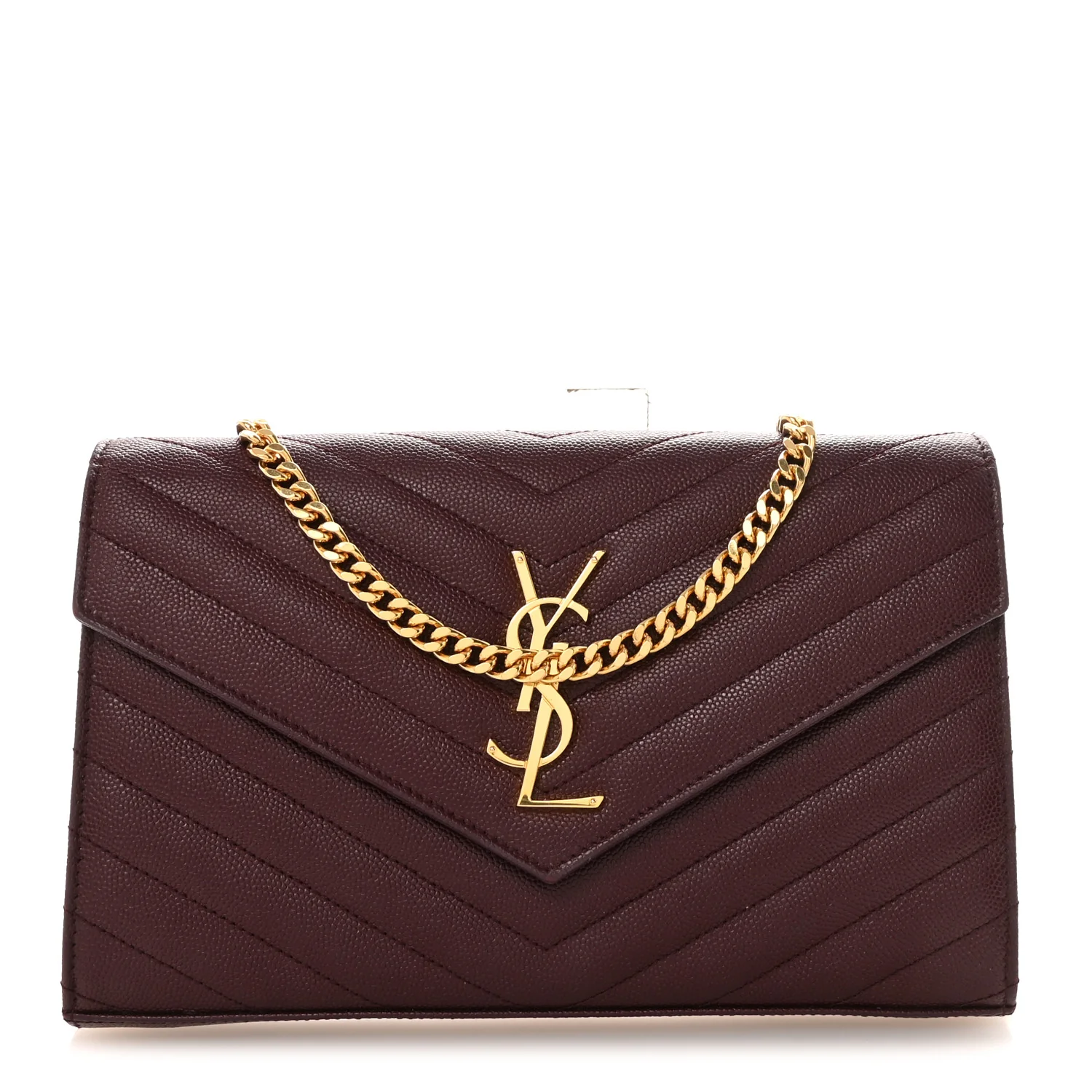 Grain De Poudre Matelasse Chevron Monogram Chain Wallet Rouge Legion