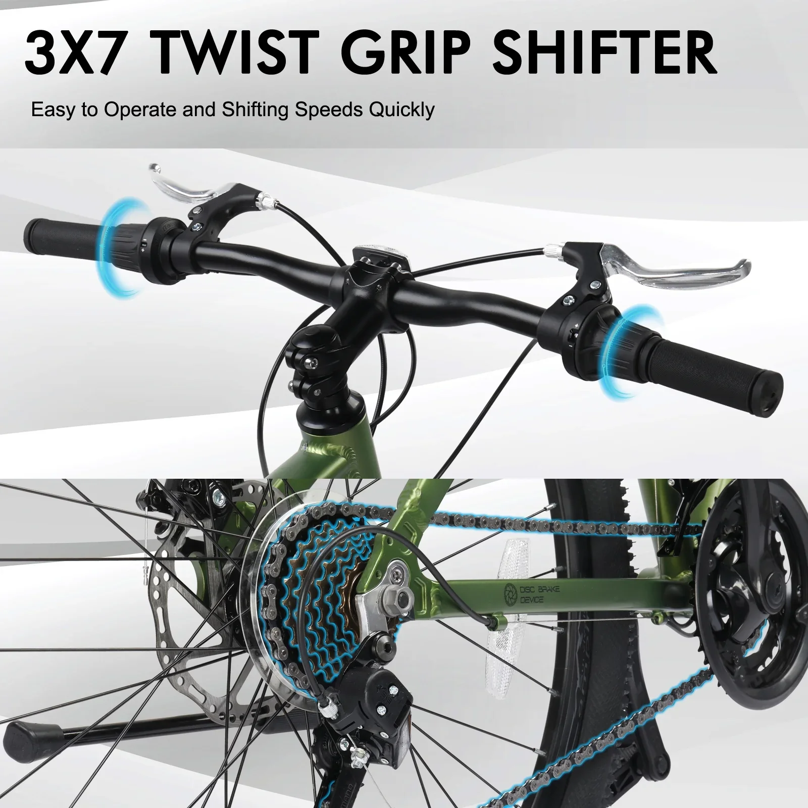 UBesGoo 27.5in Mountain Bike for Adults, Aluminum Frame Lightweight 21 Speeds Men/Women Bike with Dual Disc Brake, Twist Shifters, Green