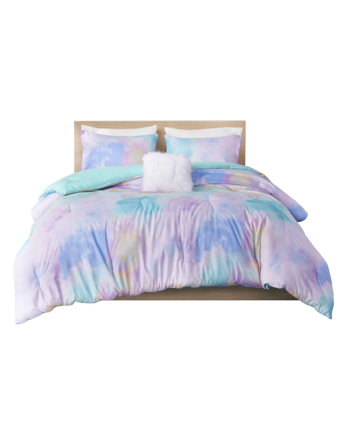 Intelligent Design Cassiopeia Full/Queen Aqua Watercolor Tie Dye Printed Comforter Set