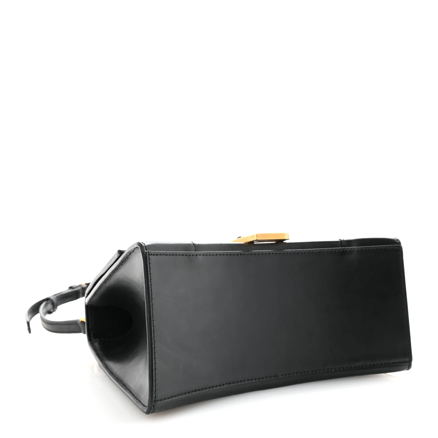 Shiny Box Calfskin Small Hourglass Top Handle Bag Black