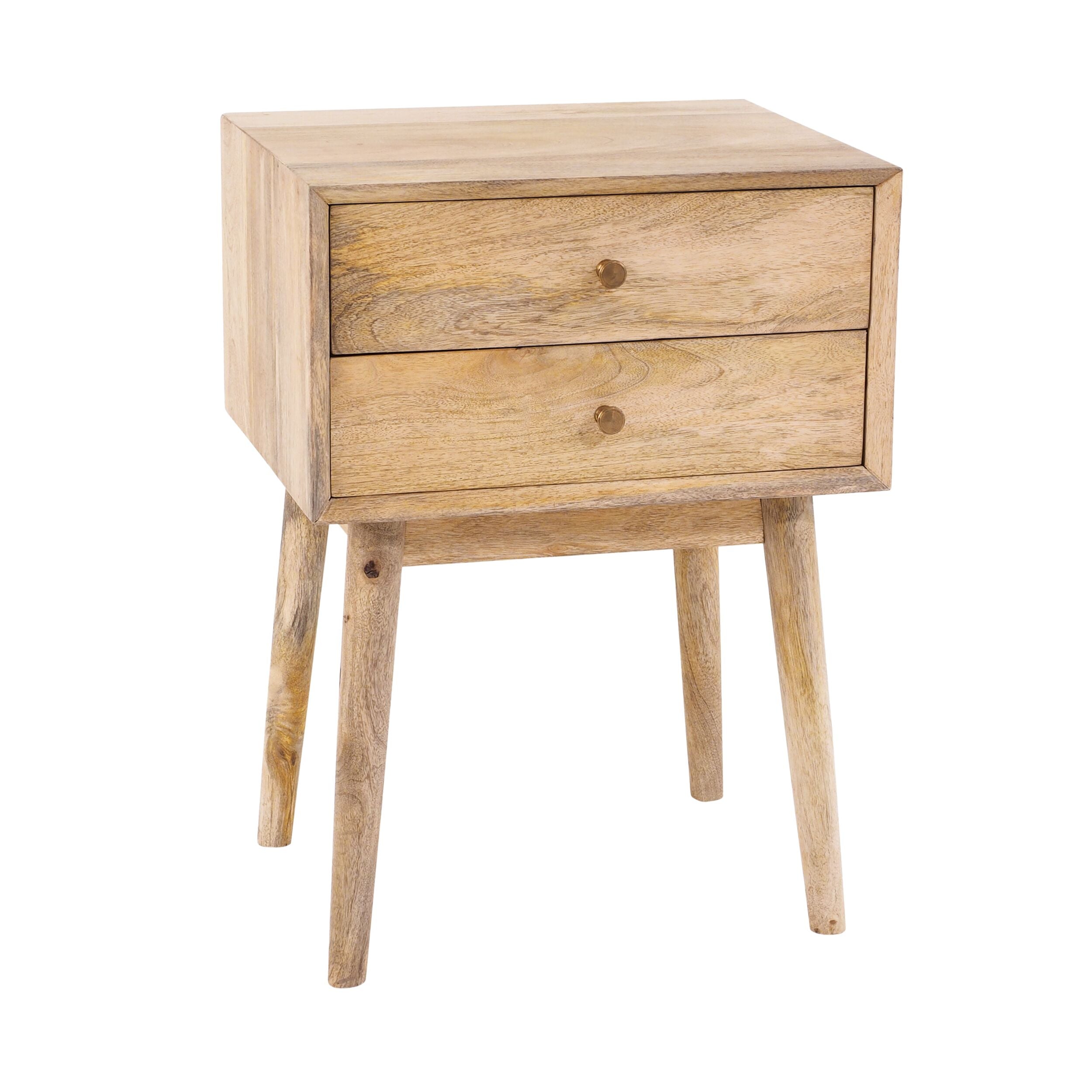 Hopper Mid-Century 2 Drawer Side Table Natural Brown