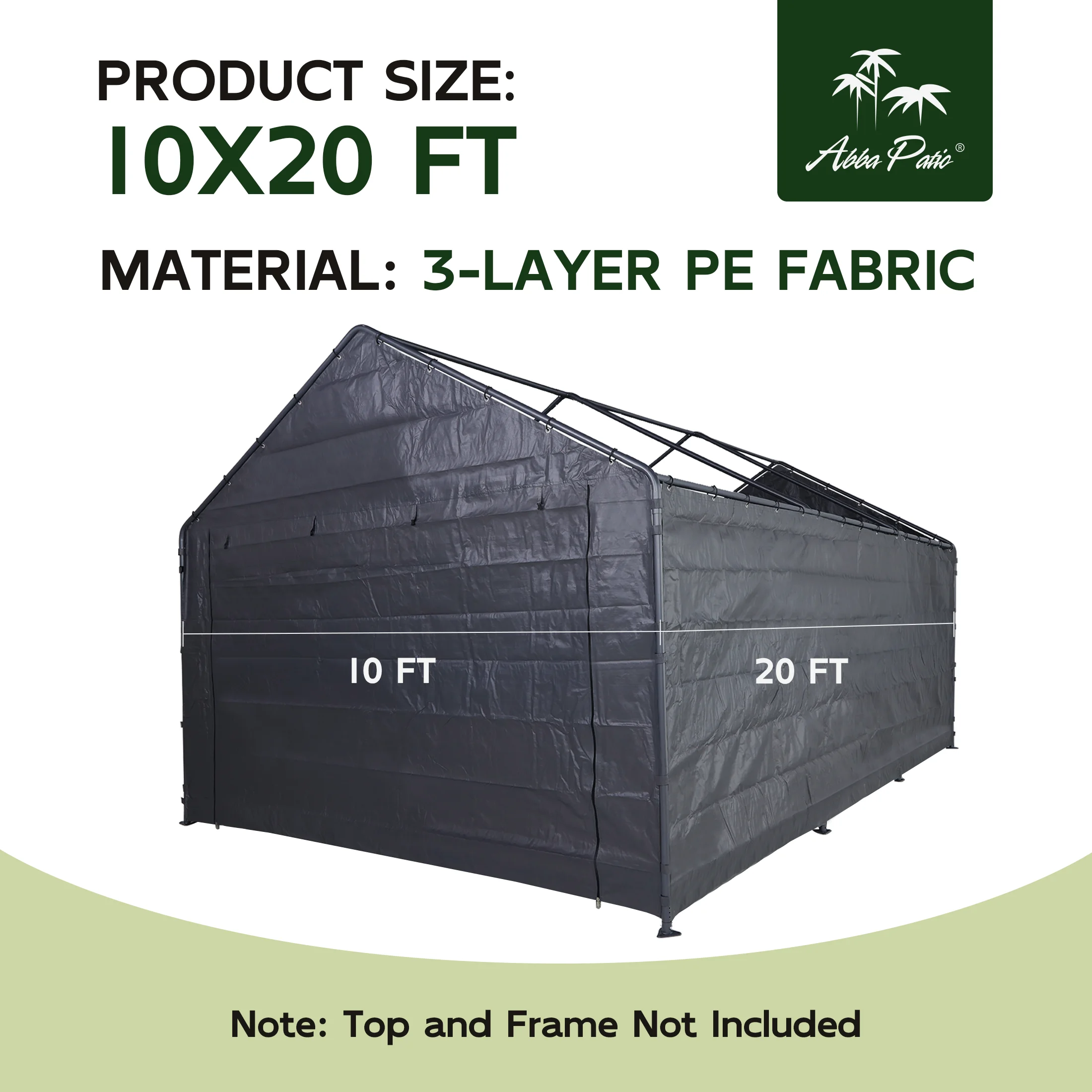 10x20 ft Weather Carport Sidewall Tarp Replacement, Dark Grey- TopFrame Not Included(10' x 20'/Dark Grey) - Image 7