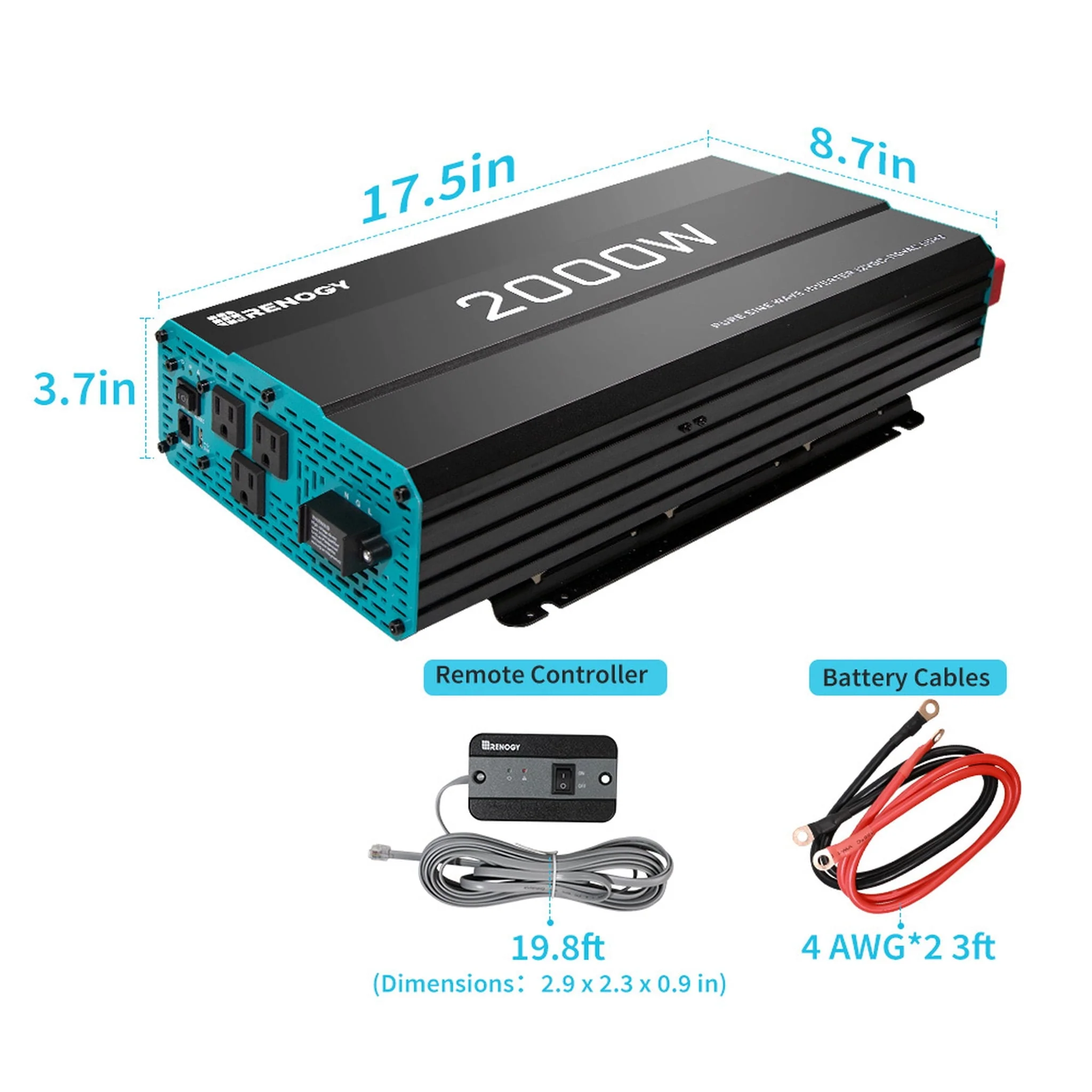 2000W Pure Sine Wave Inverter 12V DC to 120V AC Converter for Home, RV, Truck, Off Grid Solar Power Inverter 12V to 110V with Built in 5V/2 1A USB Port, AC Hardwire Port, Remote Controller Image 4