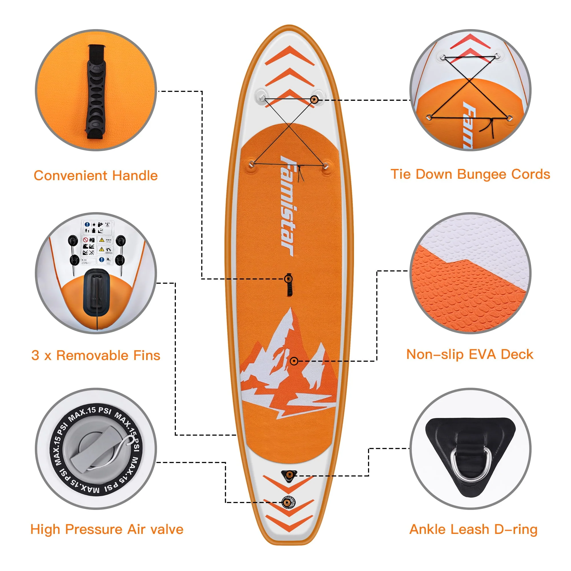 Famistar 10'10" Inflatable Stand Up Paddle Board SUP w/ 3 Fins, Adjustable Paddle, Pump  Carrying Backpack