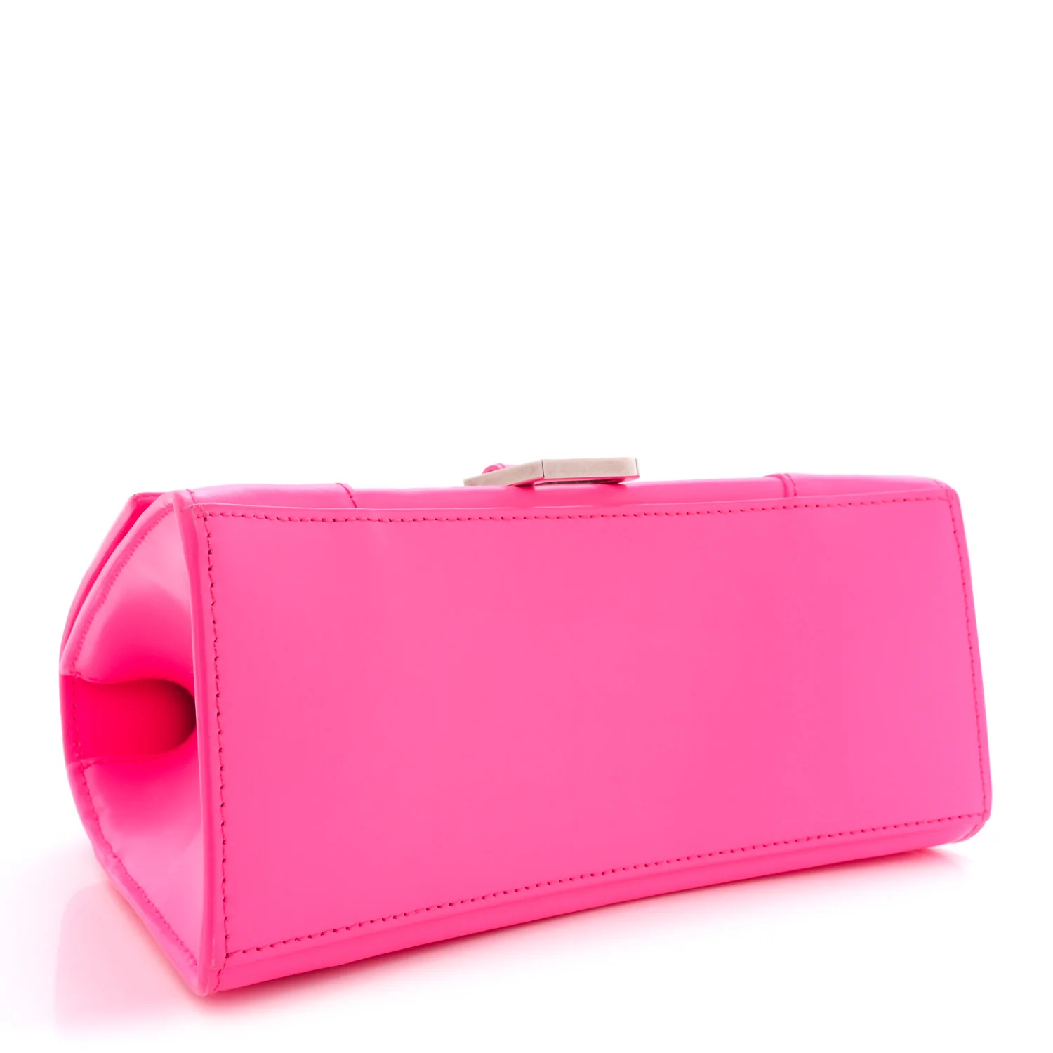 Shiny Box Calfskin Small Hourglass Top Handle Bag Acid Fuchsia