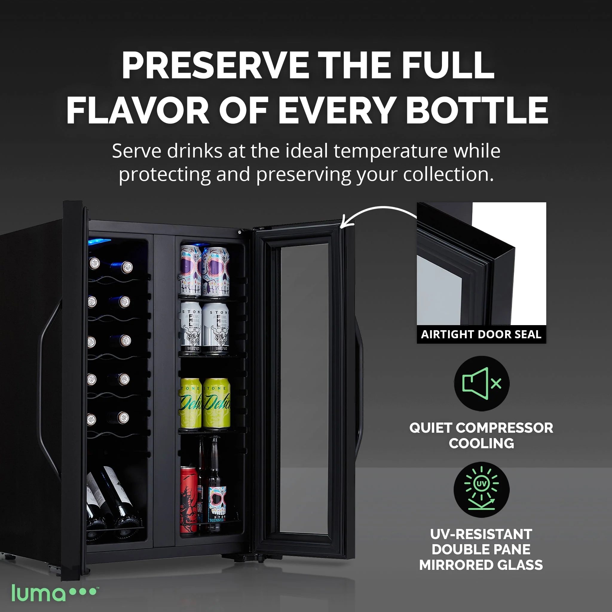 Luma Comfort 39-Can, 12-Bottle Freestanding Dual Zone Beverage Fridge - 20