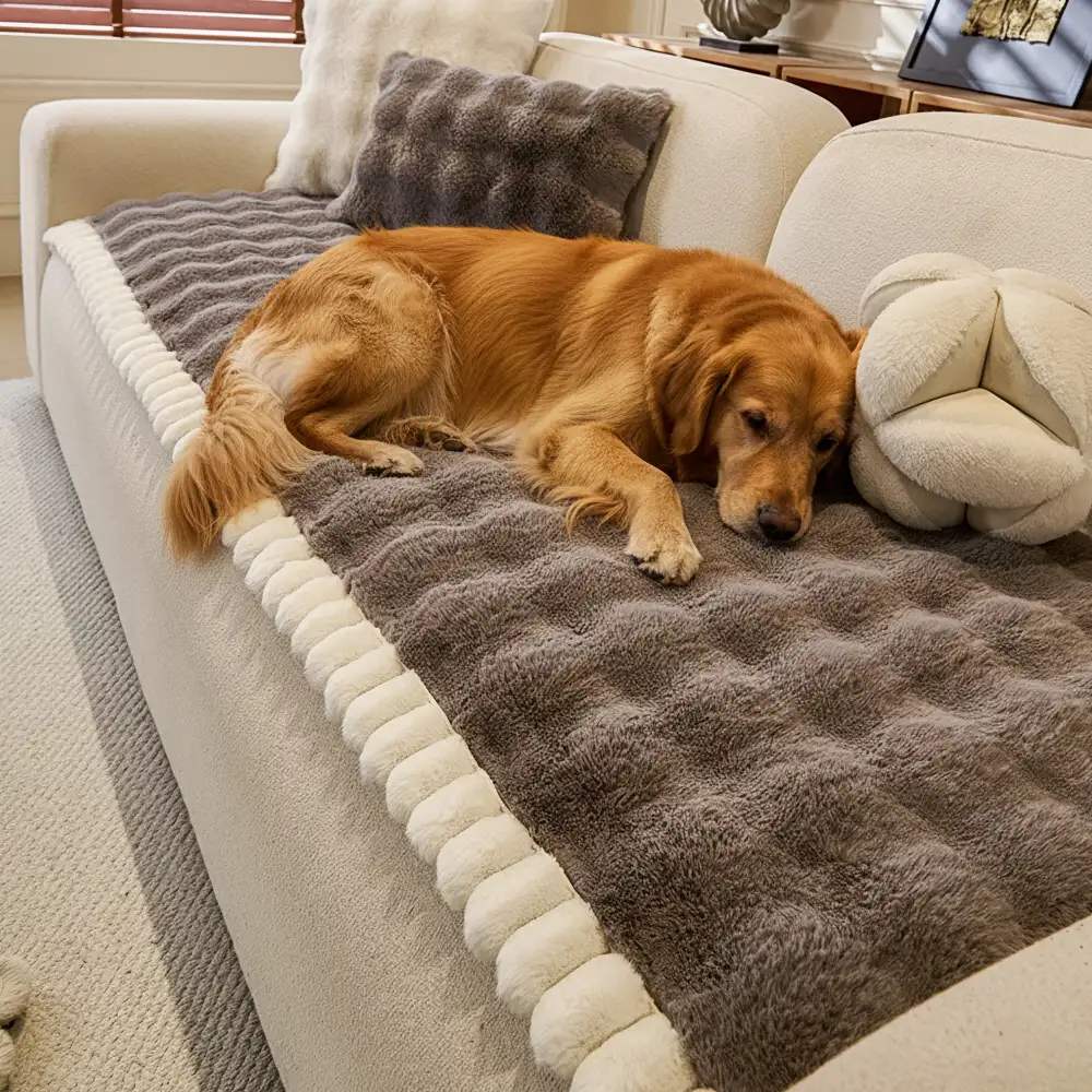 Soft Faux Rabbit Plush Thick Skin-Friendly Non-Slip Couch Cover