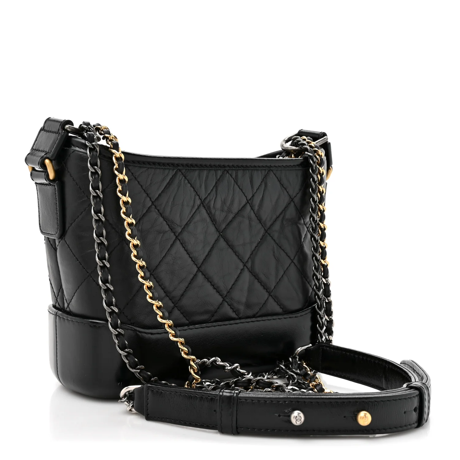 Aged Calfskin Quilted Small Gabrielle Hobo Black