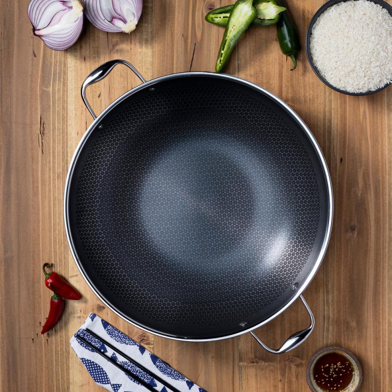 Hybrid wok med lokk 36 cm sølv/svart