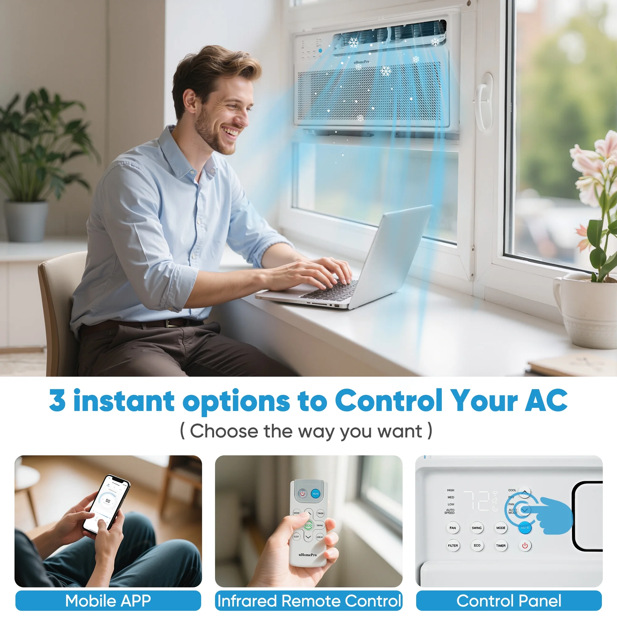 8,000 BTU Smart Inverter Window Air Conditioner with 4 Modes Cools up to 380 Sq. Ft, Washable Filter, Adjustable Window Fit, Energy Star Rated 7.0, 15-SEER - Image 6