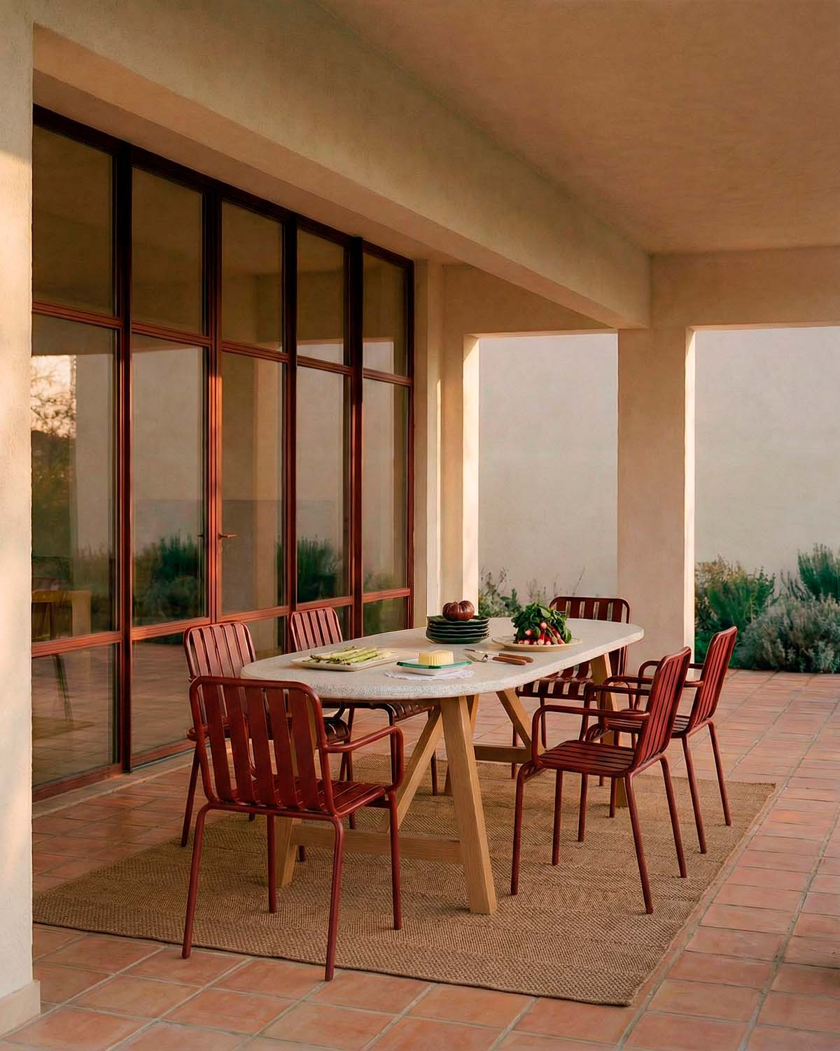 Mirena - Mesa de Exterior Ovalada de Terrazo y Madera de Acacia (230x100 cm) Mirena