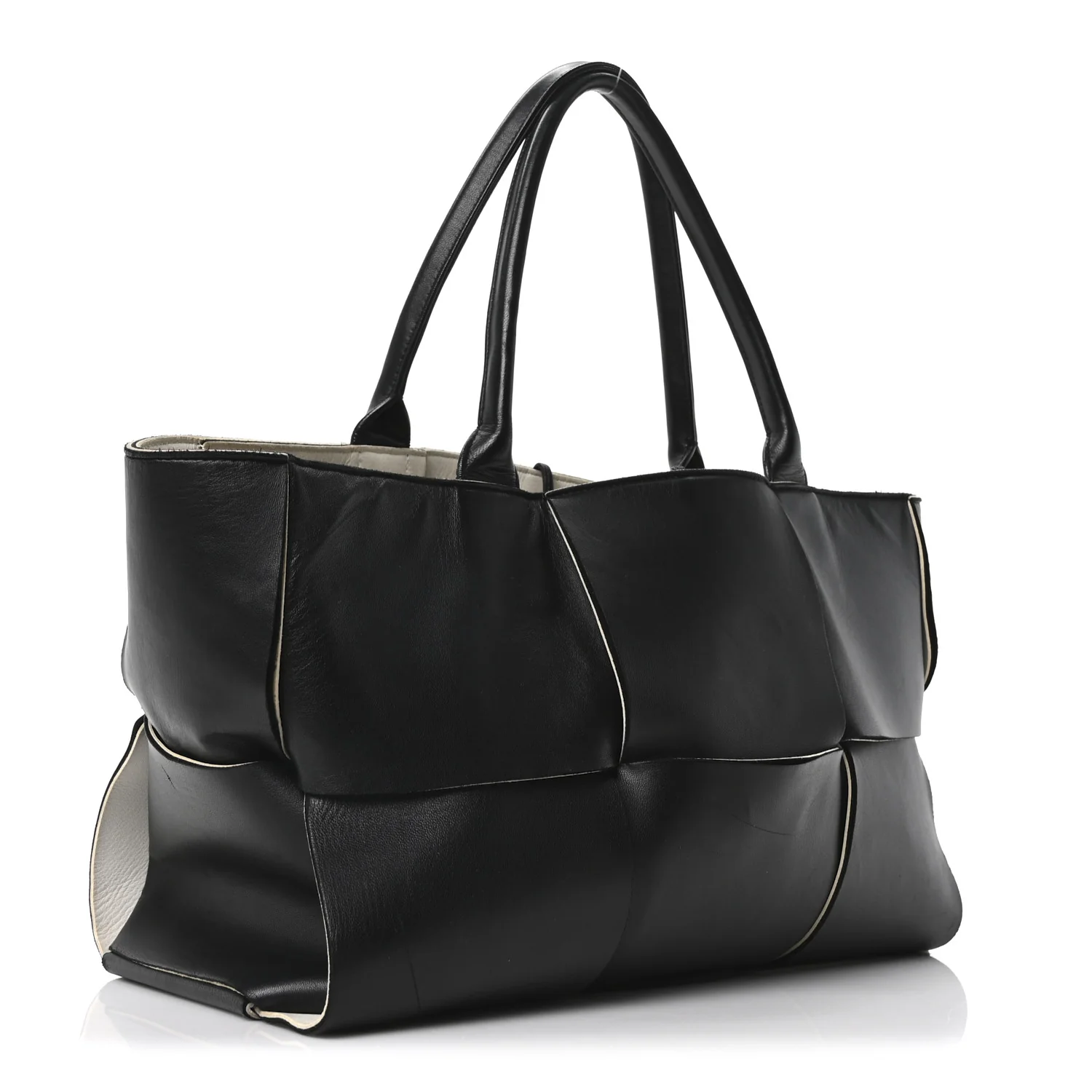 Nappa Maxi Intrecciato Medium Arco Tote Black White