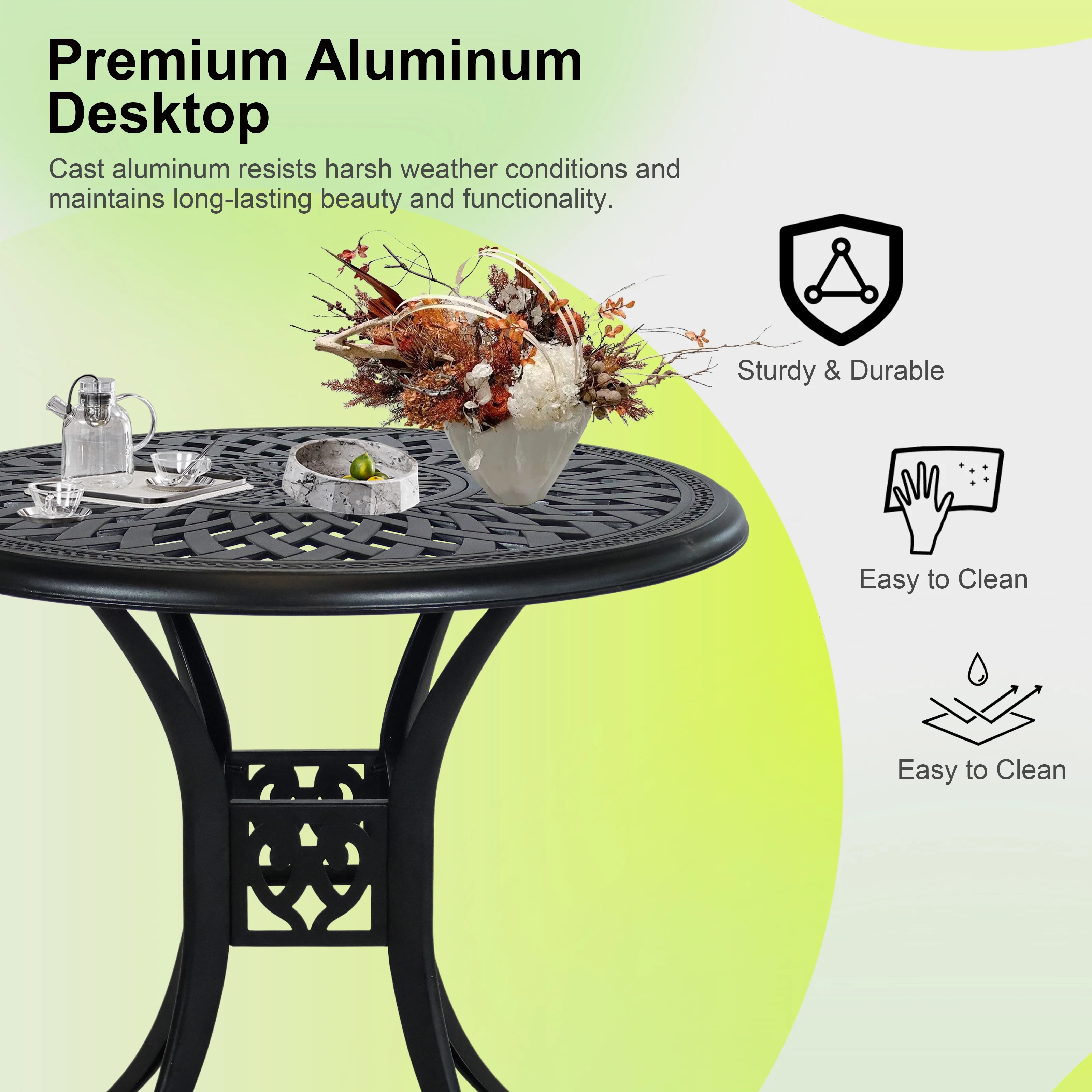 30 3 Inch Round Patio Table Cast Aluminum Patio Table,Metal Patio Dining Table with Umbrella Hole,All Weather Outdoor Bistro Dining Table for Backyard, Garden, Balcony, Black(Black) Image 5